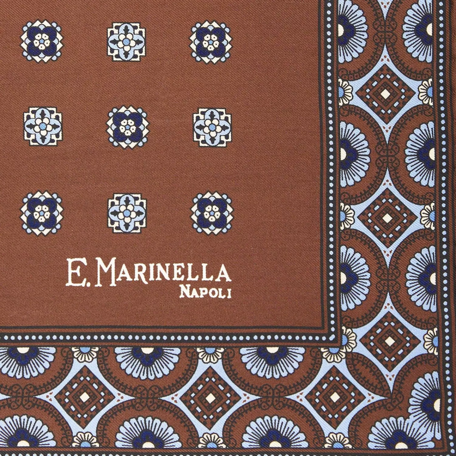 Dark Brown Hand-Printed Silk Pocket Square Large Flower Pattern>E.Marinella Sale