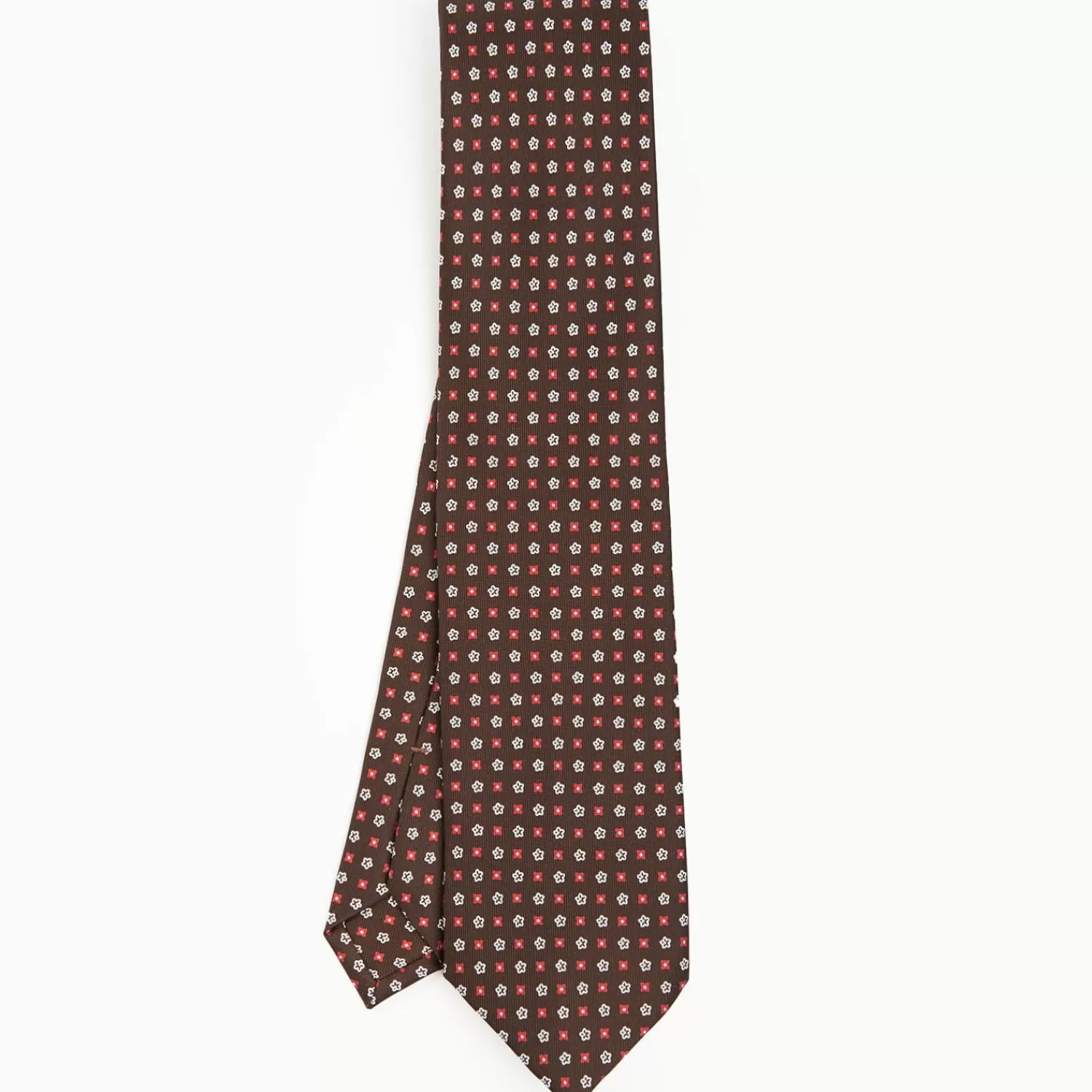 Dark Brown Sartorial Classic Tie - Small Flower Pattern>E.Marinella Online
