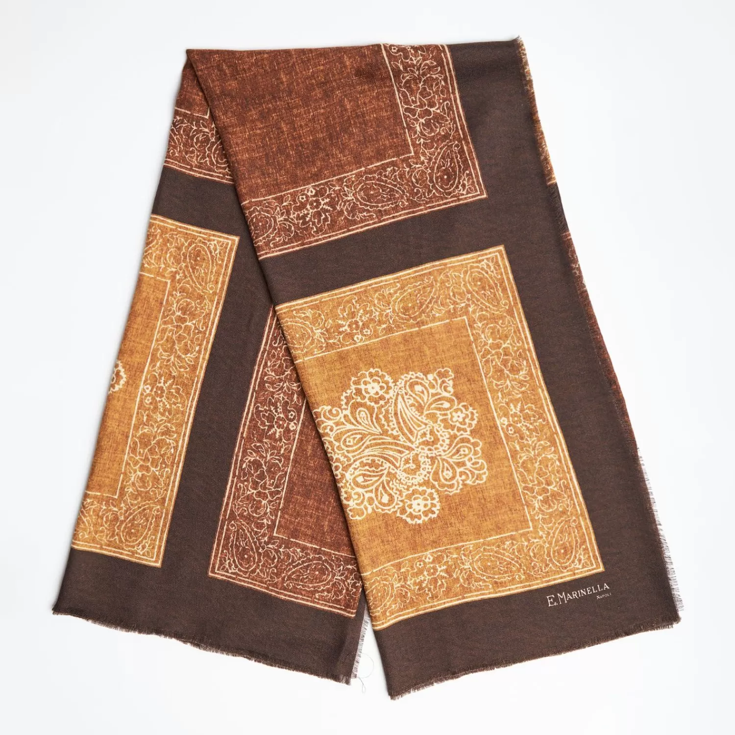 Dark Brown Wool And Silk Stole Alternate Checks>E.Marinella Outlet
