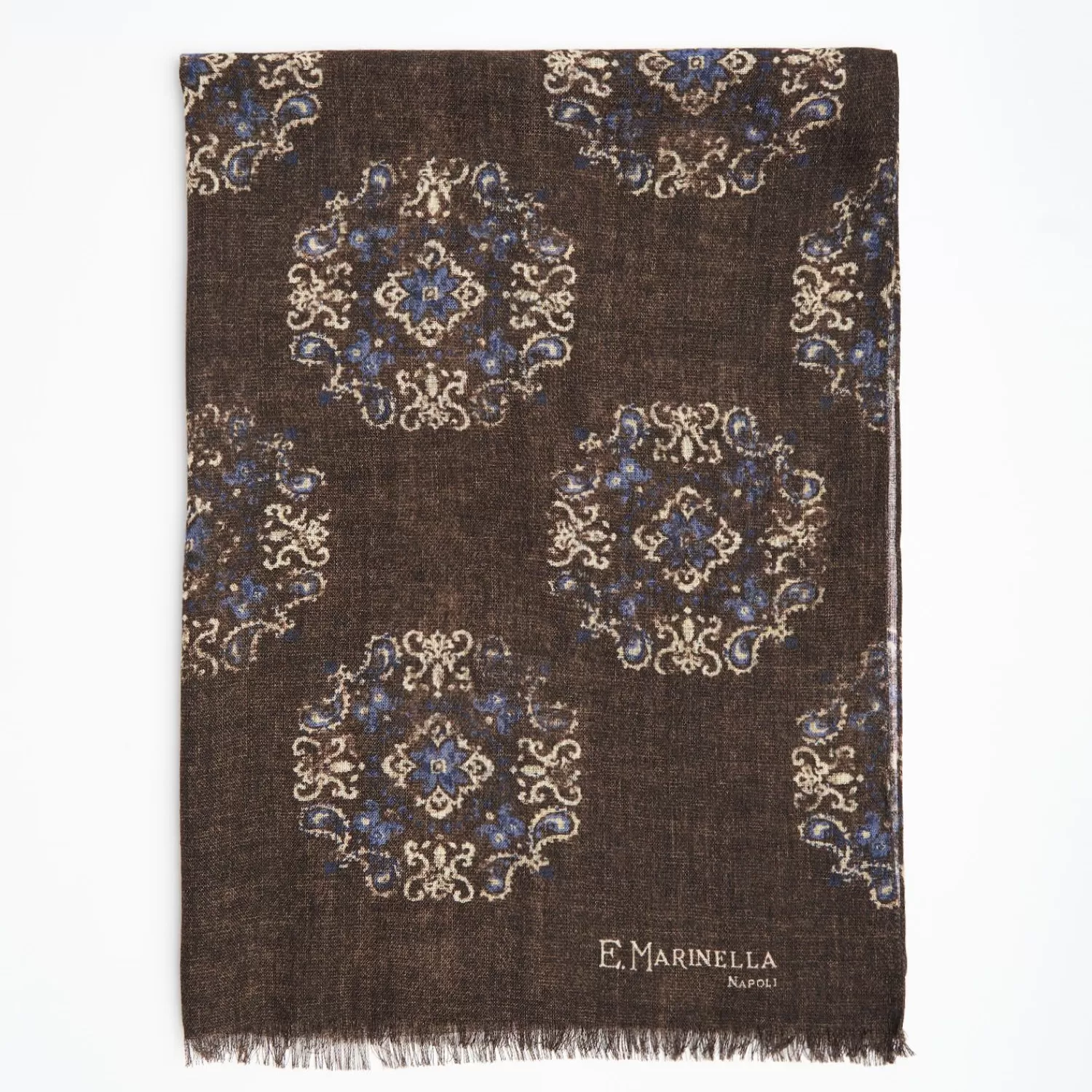 Dark Brown Wool Stole With Floral Decoration>E.Marinella Best Sale