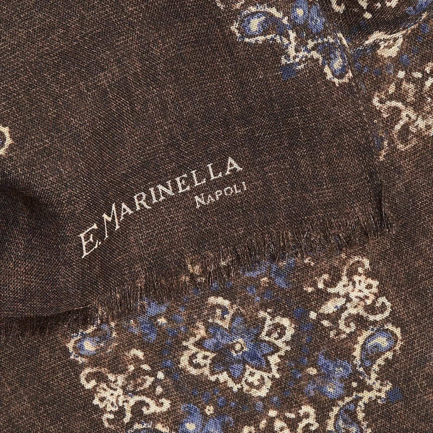 Dark Brown Wool Stole With Floral Decoration>E.Marinella Best Sale