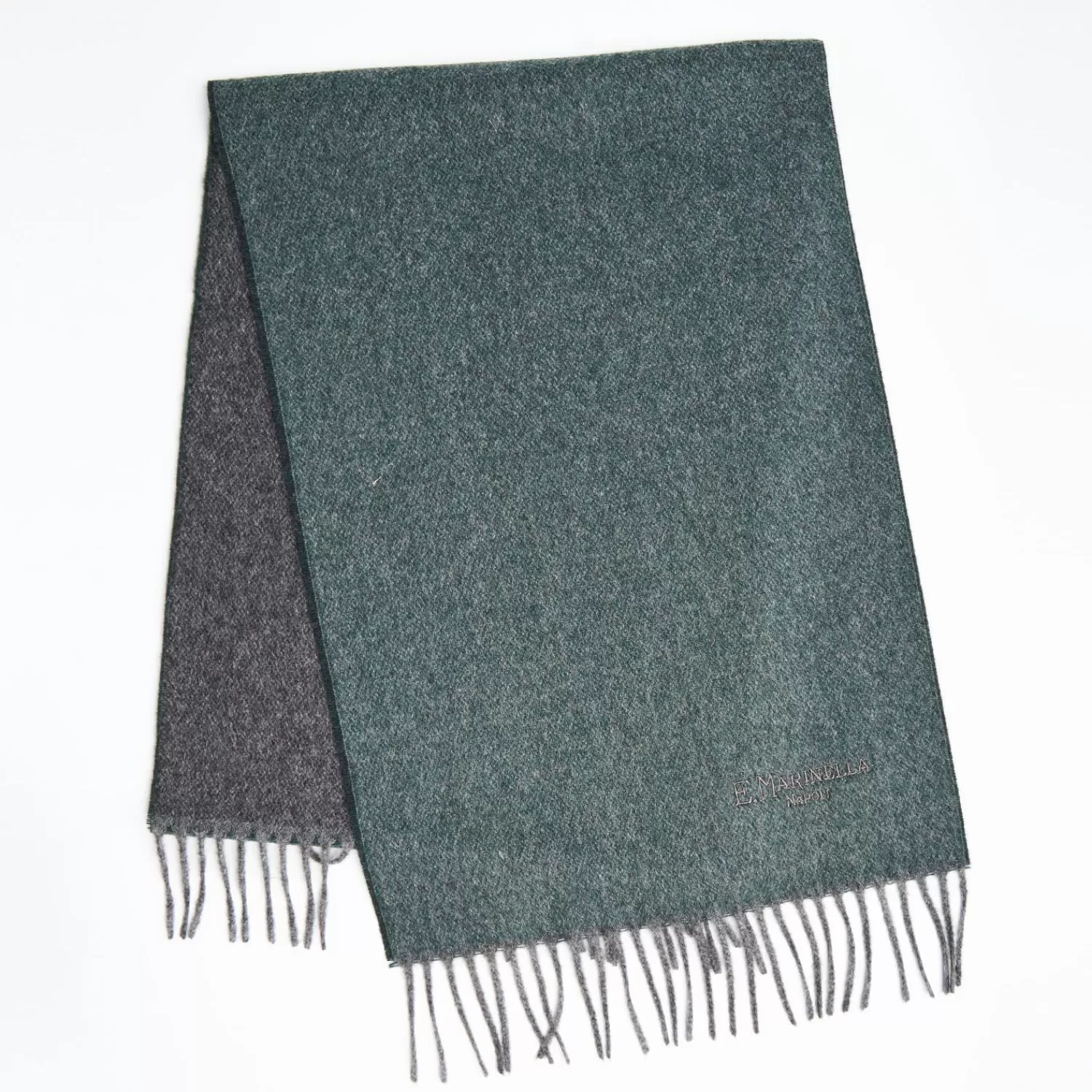 Dark Green And Gray Double-Faced Cashmere Scarf>E.Marinella Store