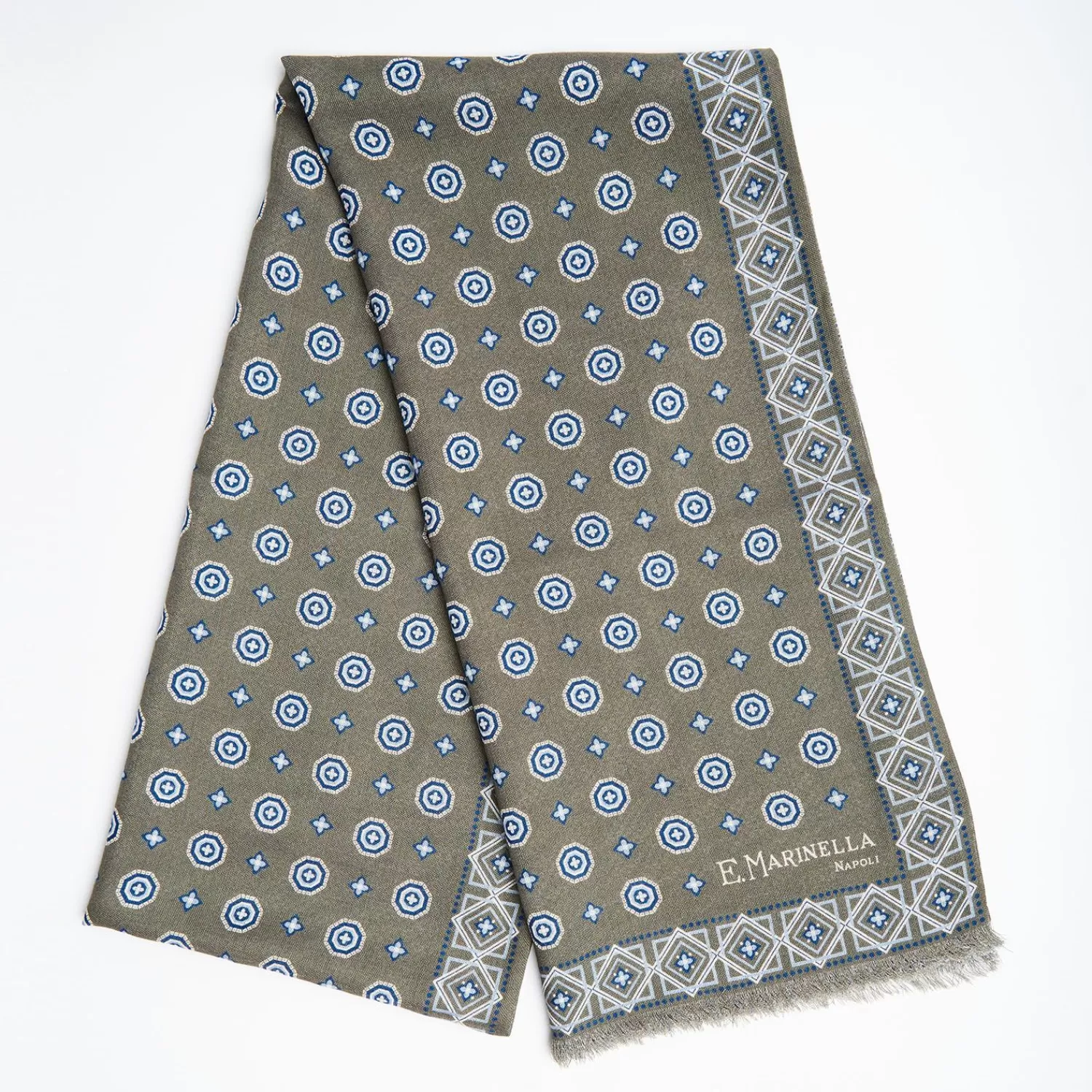 Dark Green Double Patterned Wool And Silk Scarf>E.Marinella Cheap