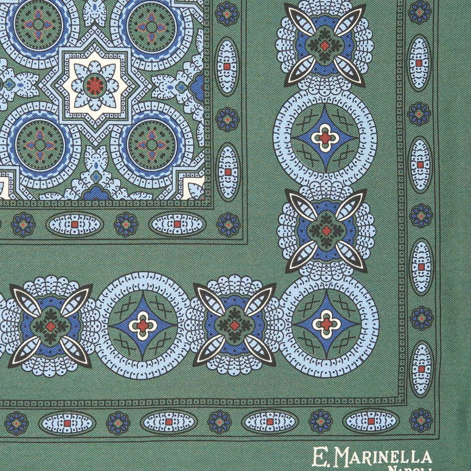 Dark Green Hand-Printed Silk Pocket Square - Large Flower Pattern>E.Marinella Cheap