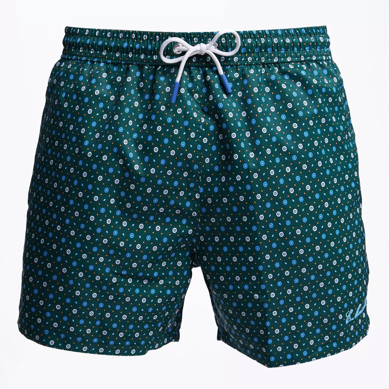 Dark Green Swim Short - Small Flower Pattern>E.Marinella Best Sale