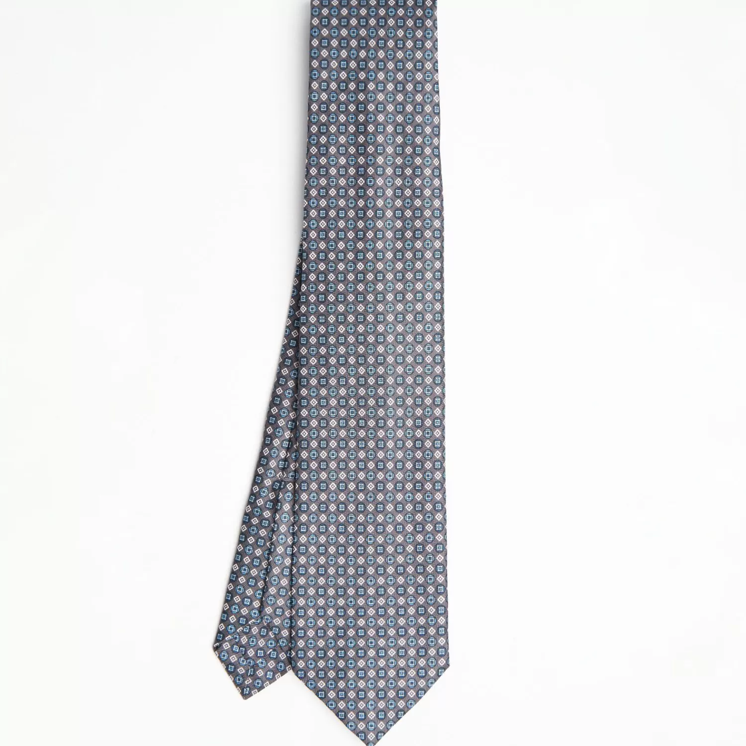 Dark Grey 9 Fold Sartorial Silk Tie - Small Geometric Pattern>E.Marinella Best Sale