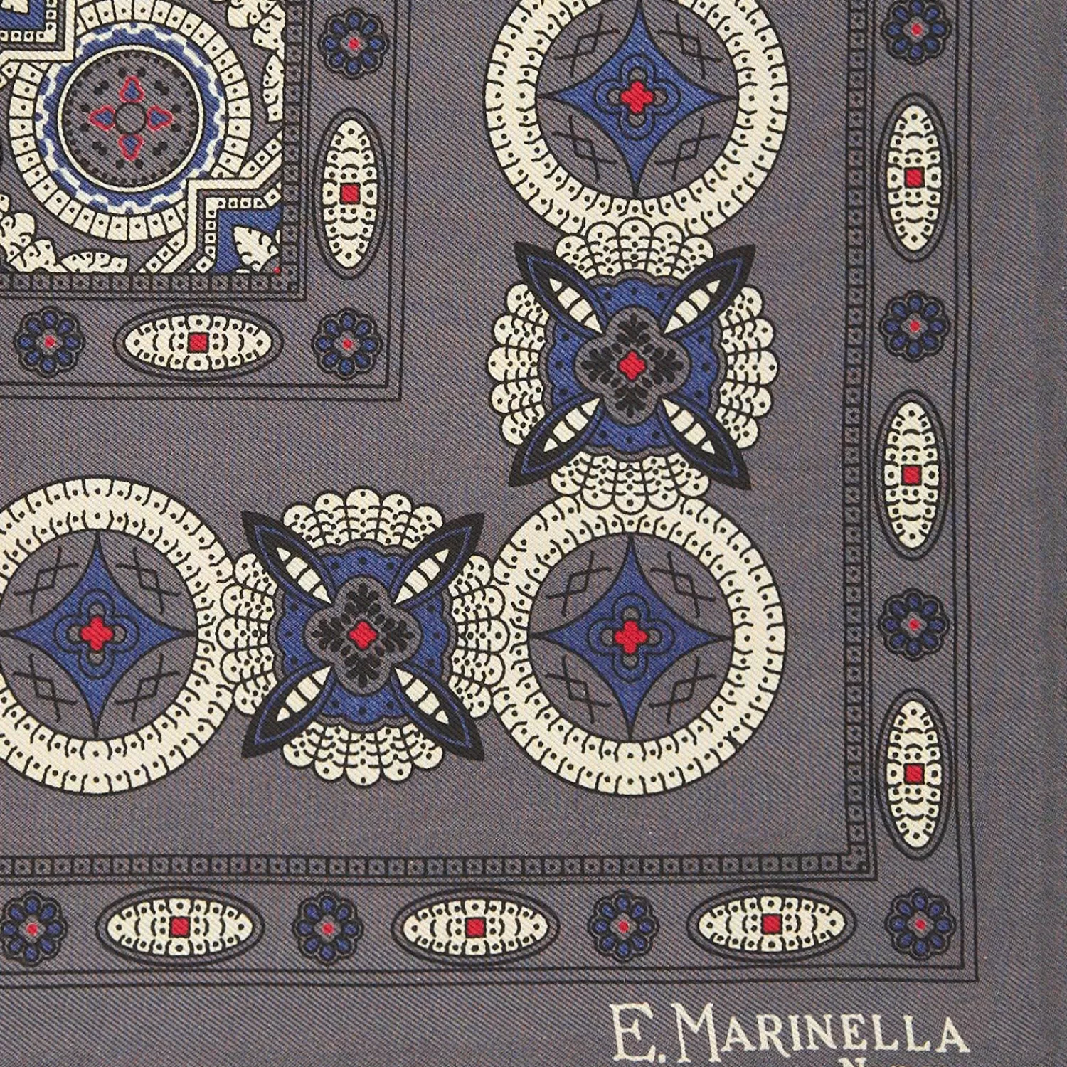 Dark Grey Hand-Printed Silk Pocket Square Large Flower Pattern>E.Marinella Online