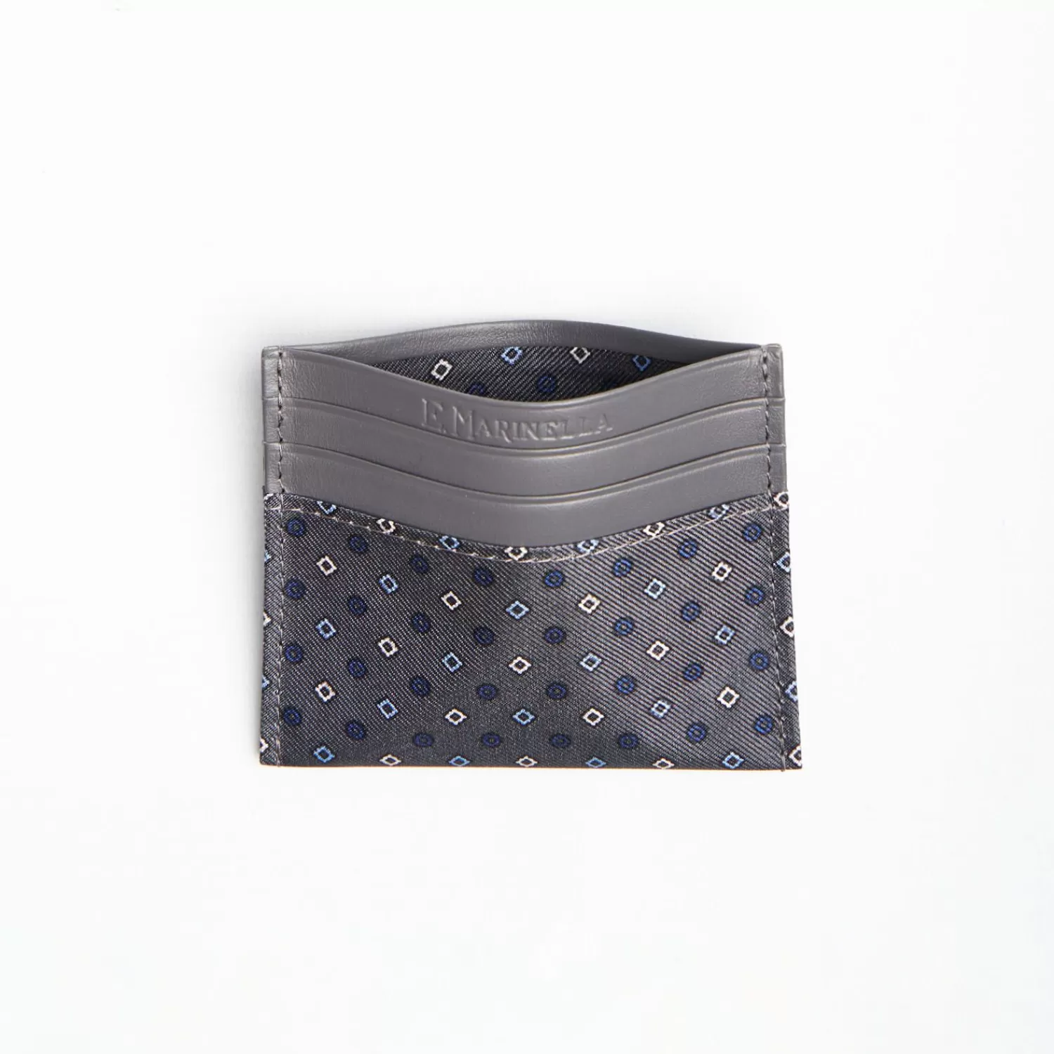 Dark Grey Leather And Silk Credit Card Holder 5 Compartments>E.Marinella Cheap