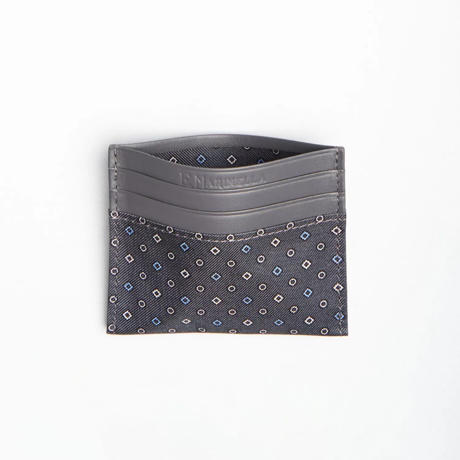 Dark Grey Leather And Silk Credit Card Holder 5 Compartments>E.Marinella Online