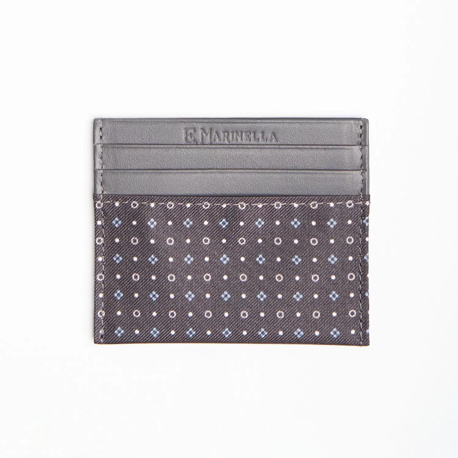 Dark Grey Leather And Silk Credit Card Holder - 5 Compartments>E.Marinella Online