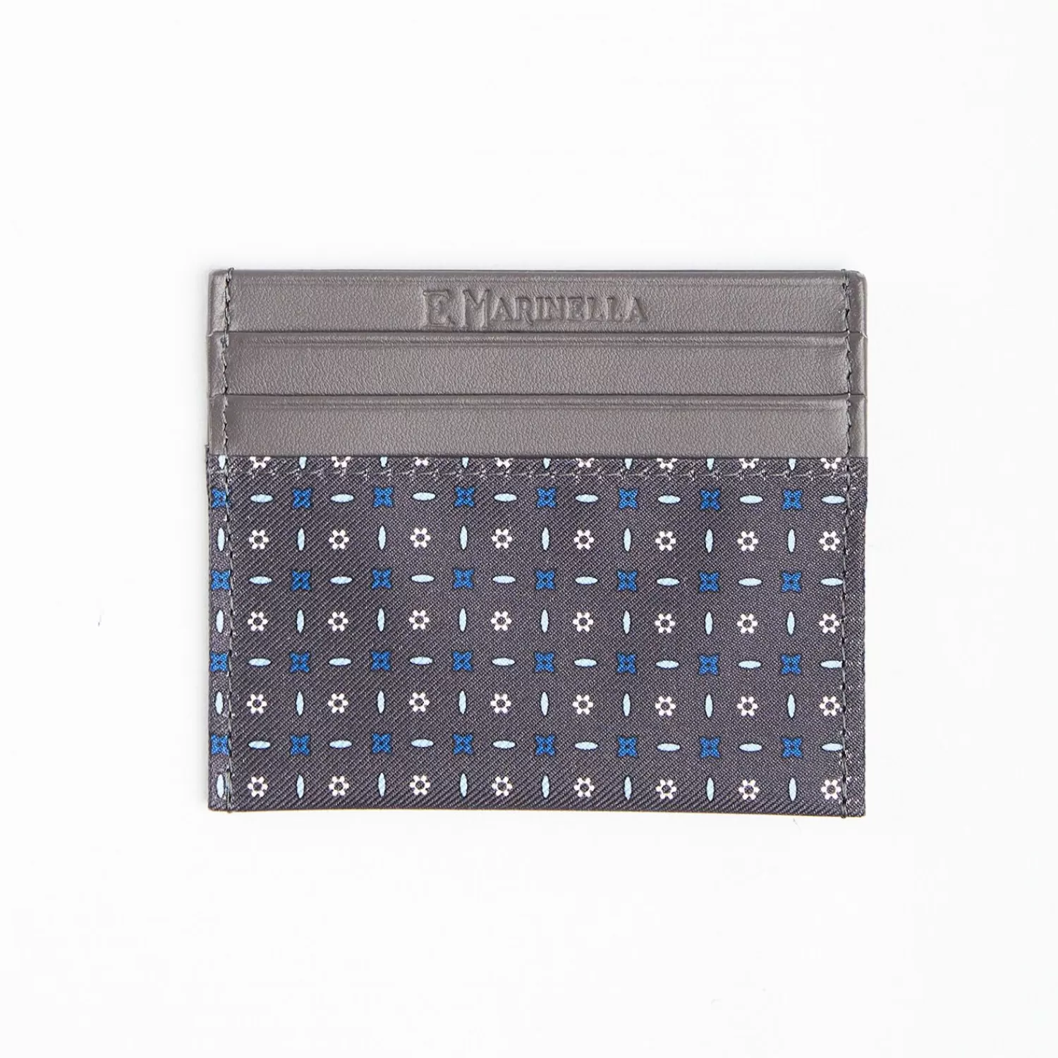 Dark Grey Leather And Silk Credit Card Holder - 5 Compartments>E.Marinella Store