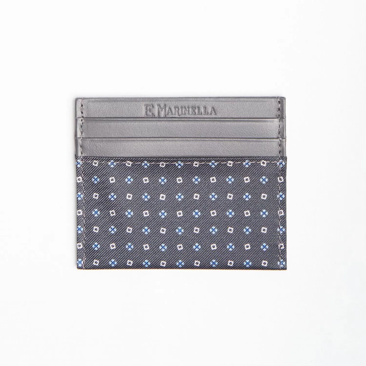 Dark Grey Leather And Silk Credit Card Holder - 5 Compartments>E.Marinella Discount