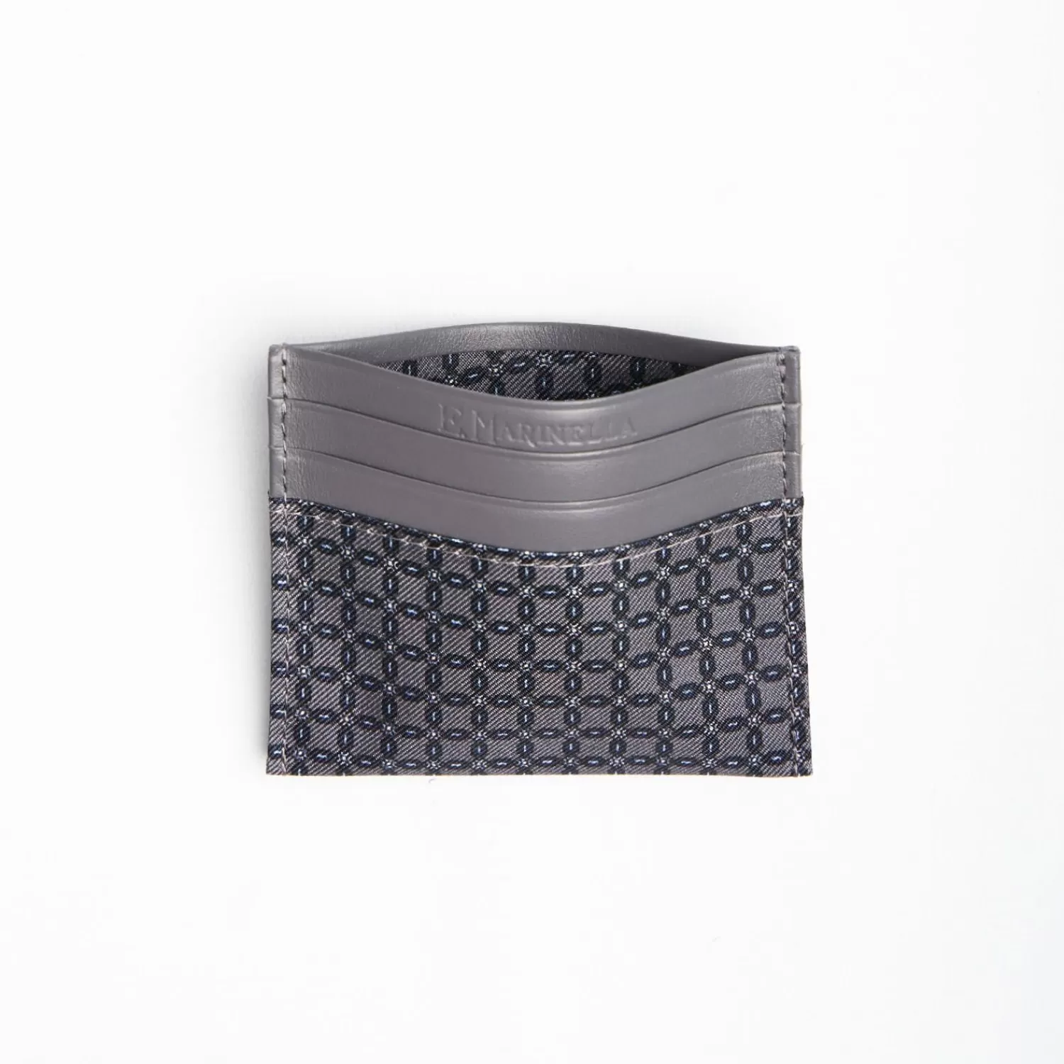 Dark Grey Leather And Silk Credit Card Holder - 5 Compartments>E.Marinella Cheap