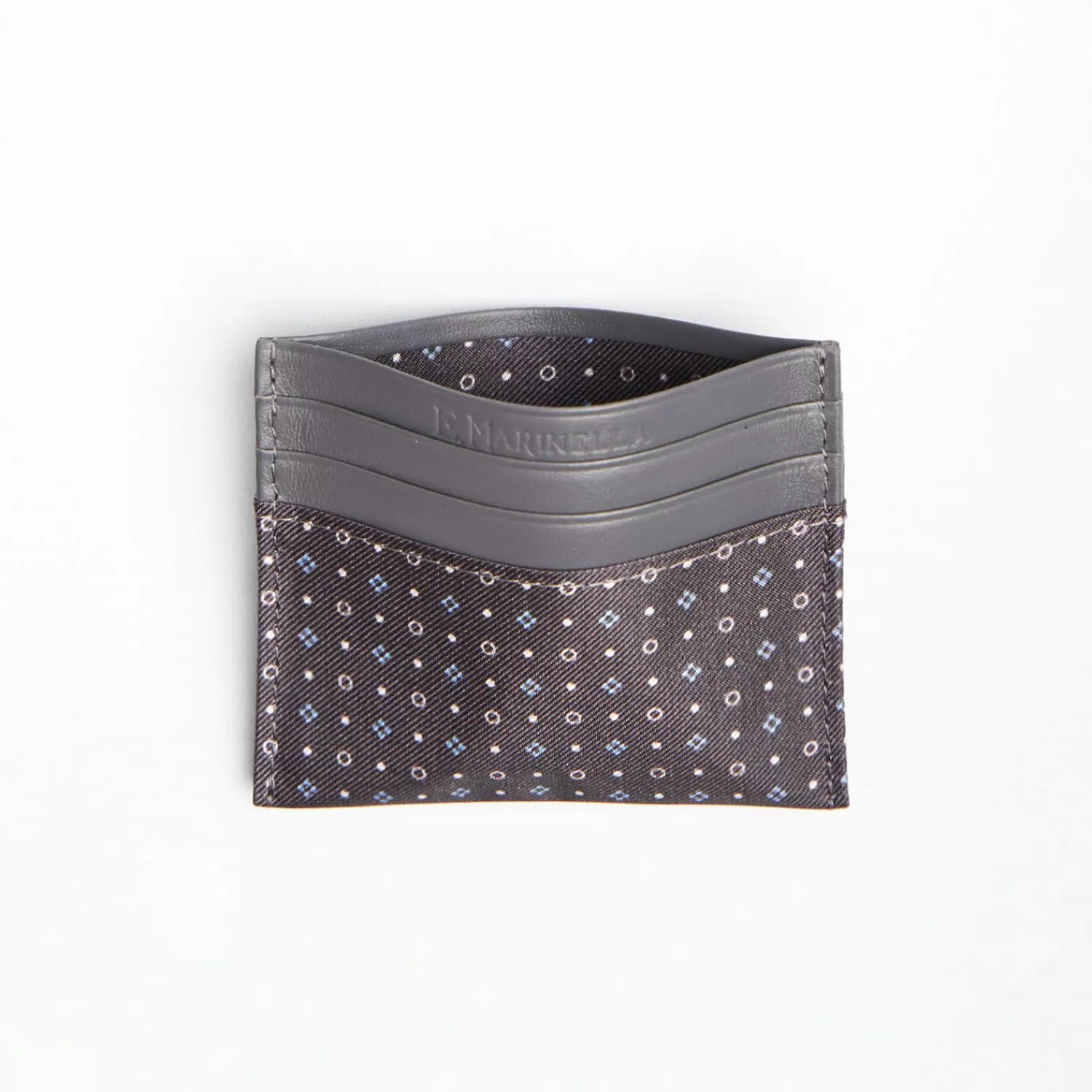 Dark Grey Leather And Silk Credit Card Holder - 5 Compartments>E.Marinella Online