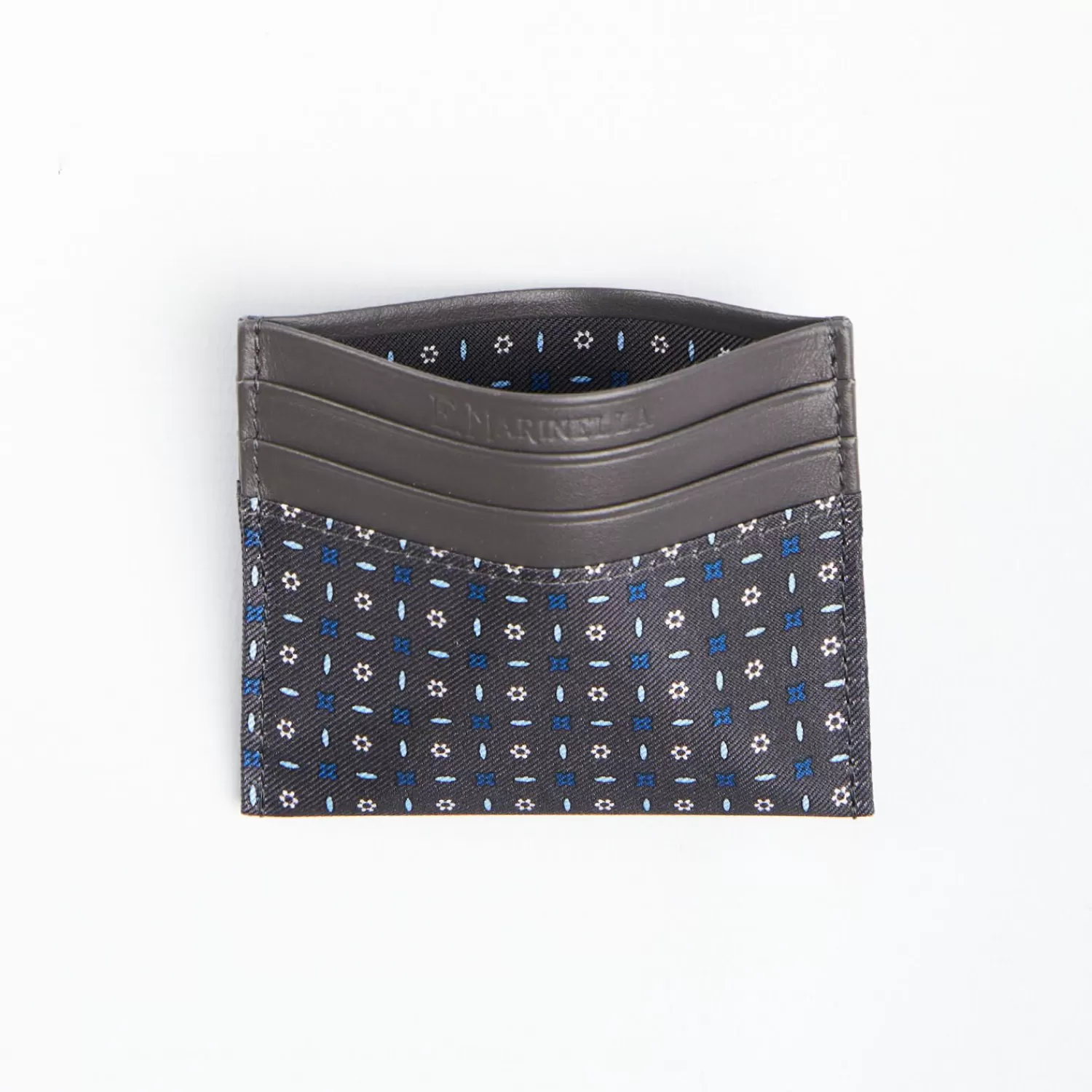 Dark Grey Leather And Silk Credit Card Holder - 5 Compartments>E.Marinella Store