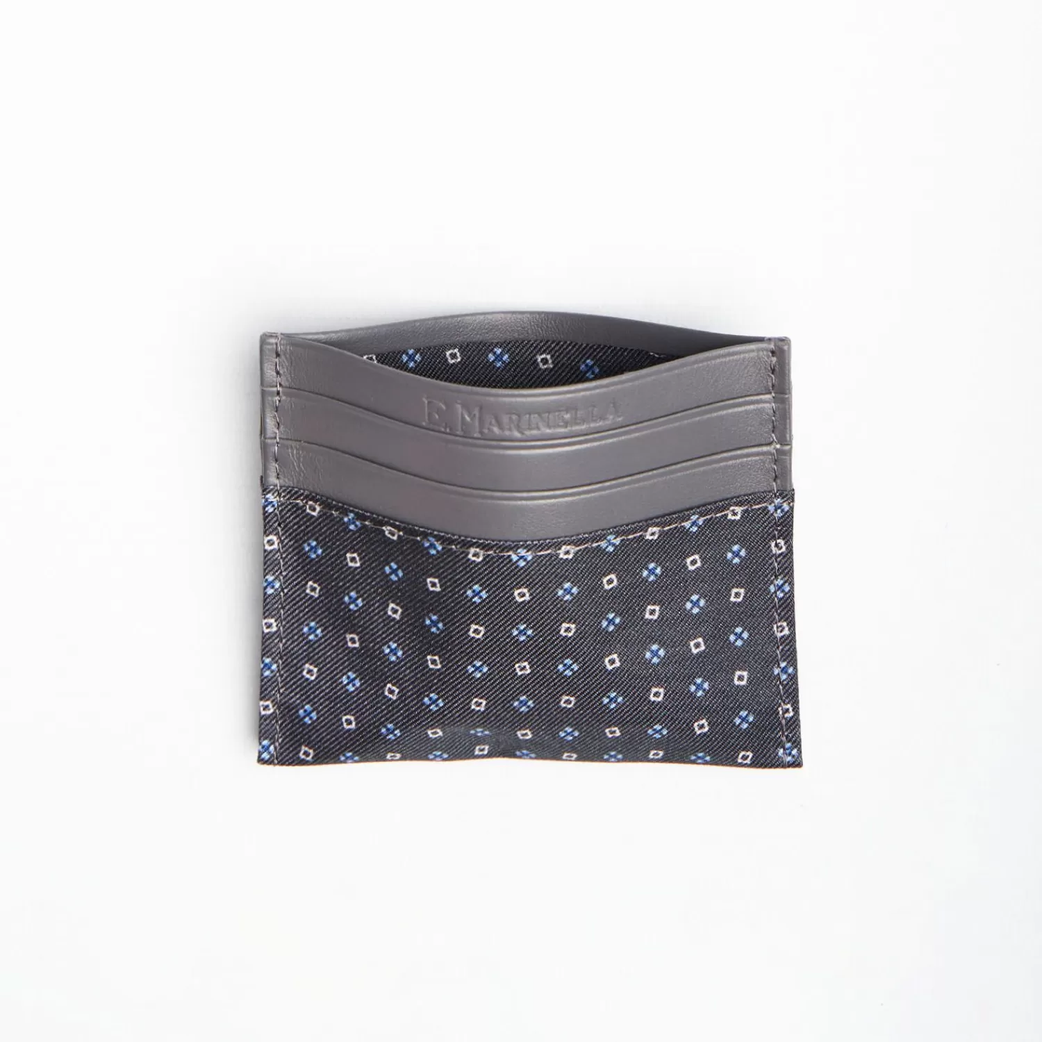 Dark Grey Leather And Silk Credit Card Holder - 5 Compartments>E.Marinella Discount