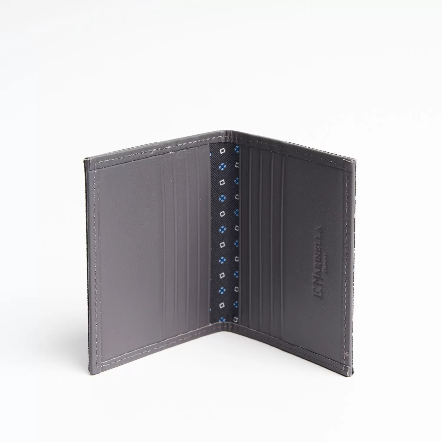 Dark Grey Leather Folding Card Holder - 10 Compartments>E.Marinella New
