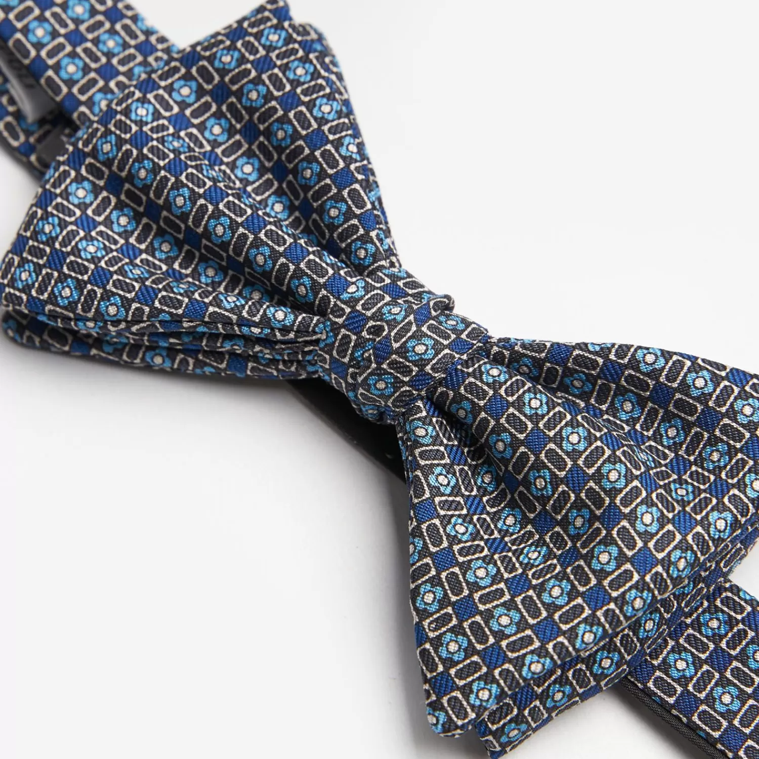 Dark Grey Pre-Knotted Silk Bowtie- Small Flower Pattern>E.Marinella New