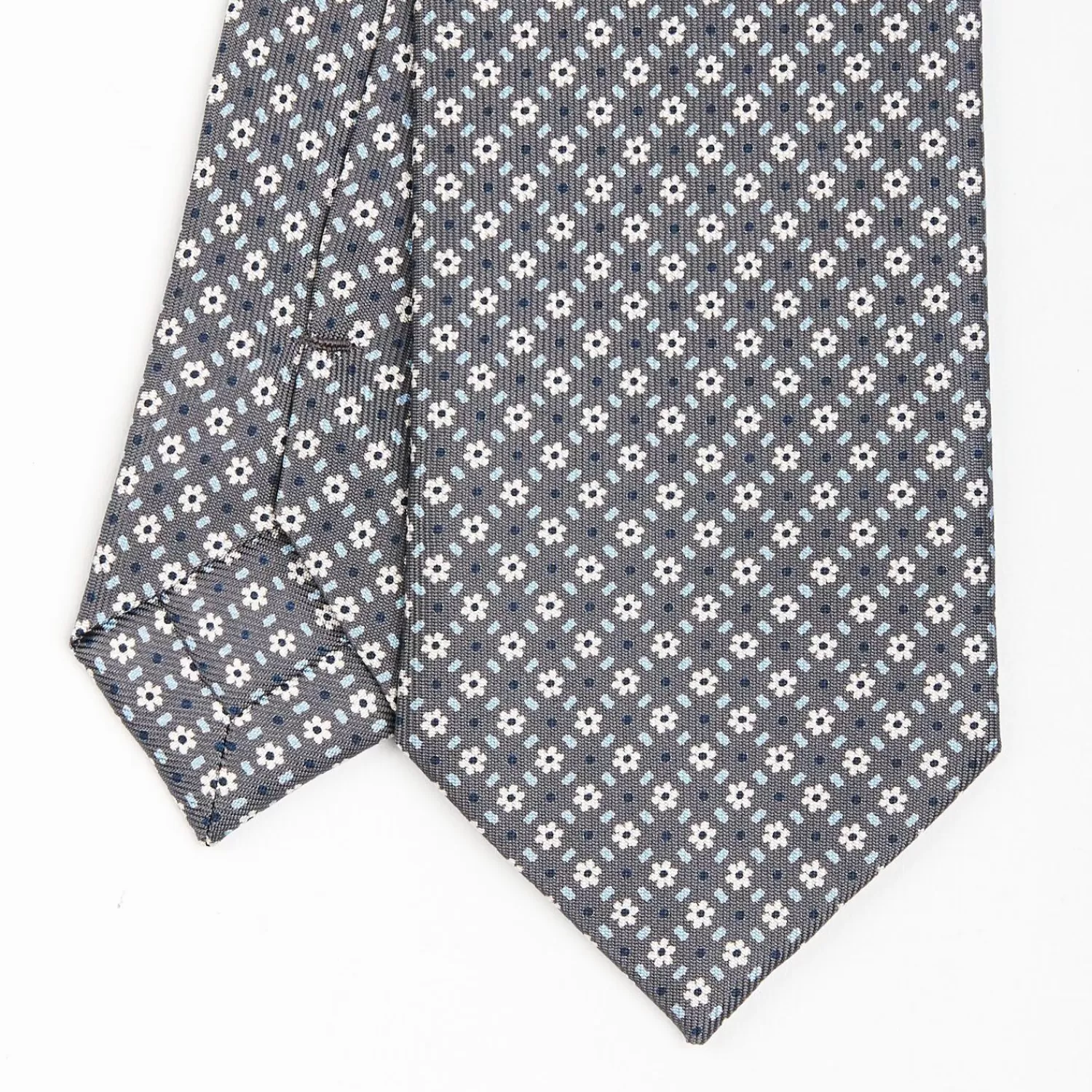 Dark Grey Sartorial 7 Cm Silk Tie - Small Flower Pattern>E.Marinella New