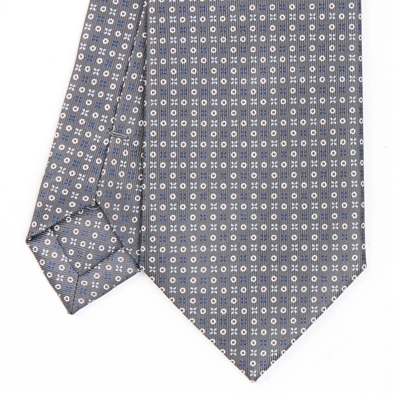 Dark Grey Sartorial Classic Silk Tie - Small Flower Designs>E.Marinella Store