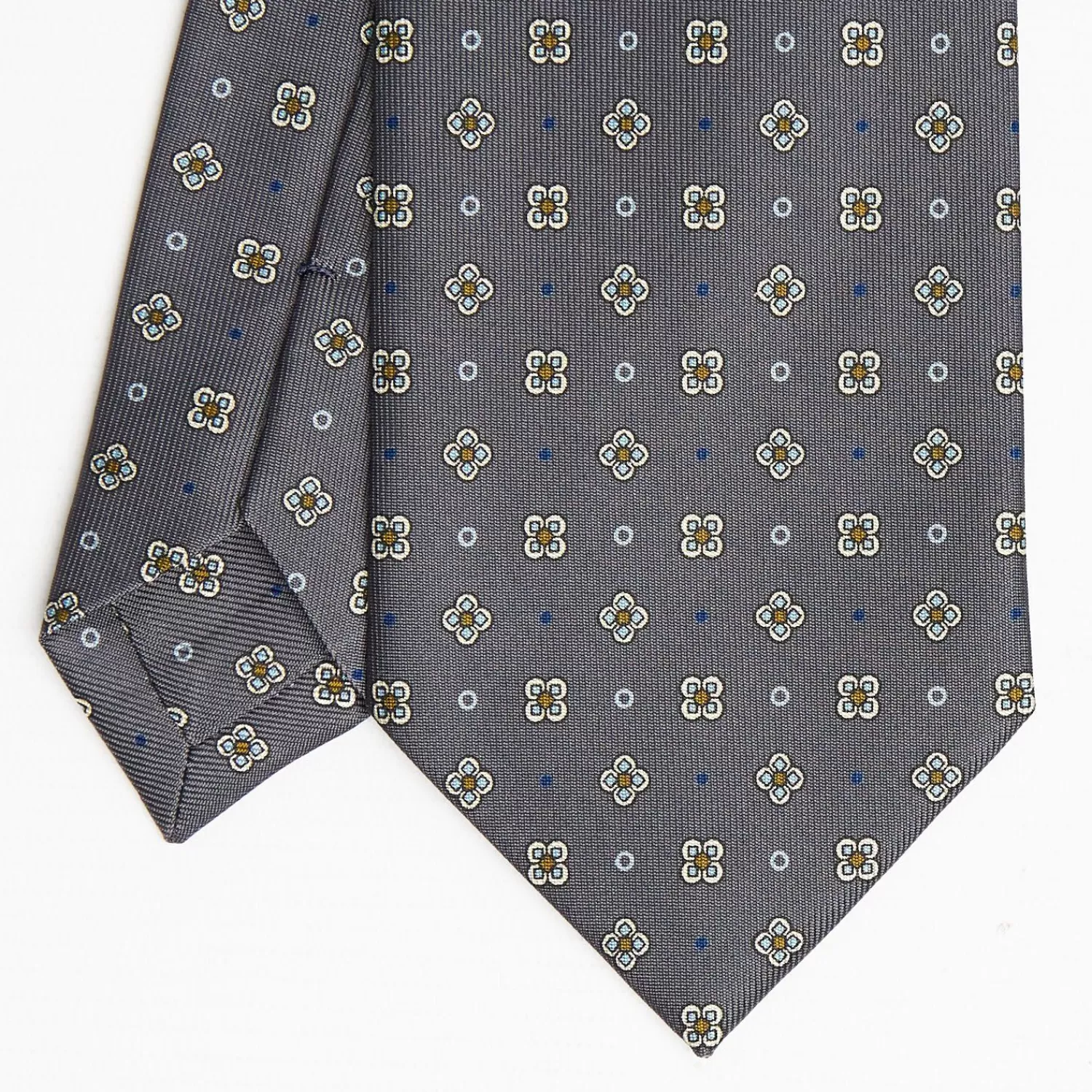 Dark Grey Sartorial Classic Silk Tie Large Flower Pattern>E.Marinella Outlet