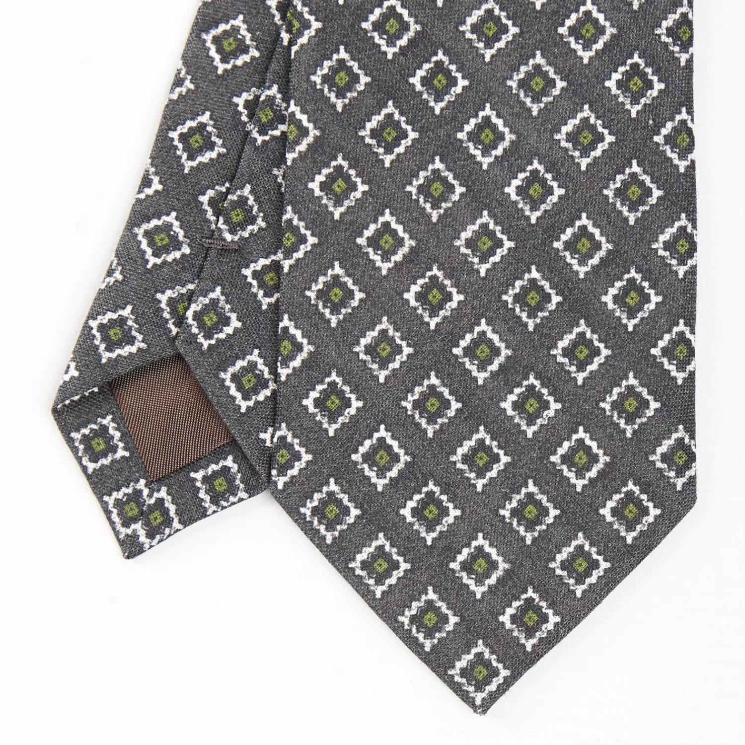 Dark Grey Sartorial Linen Tie - Geometric Large Patterns>E.Marinella New