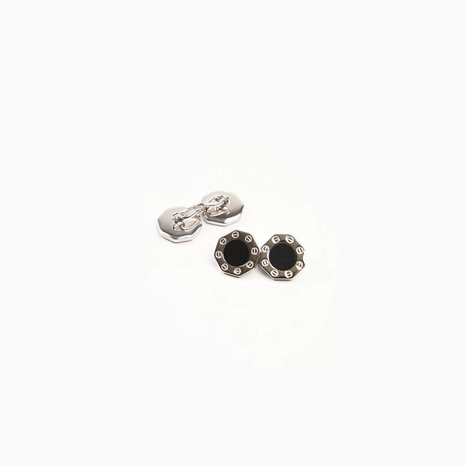 Double Octagonal Cufflinks With Onyx In Silver>E.Marinella Best