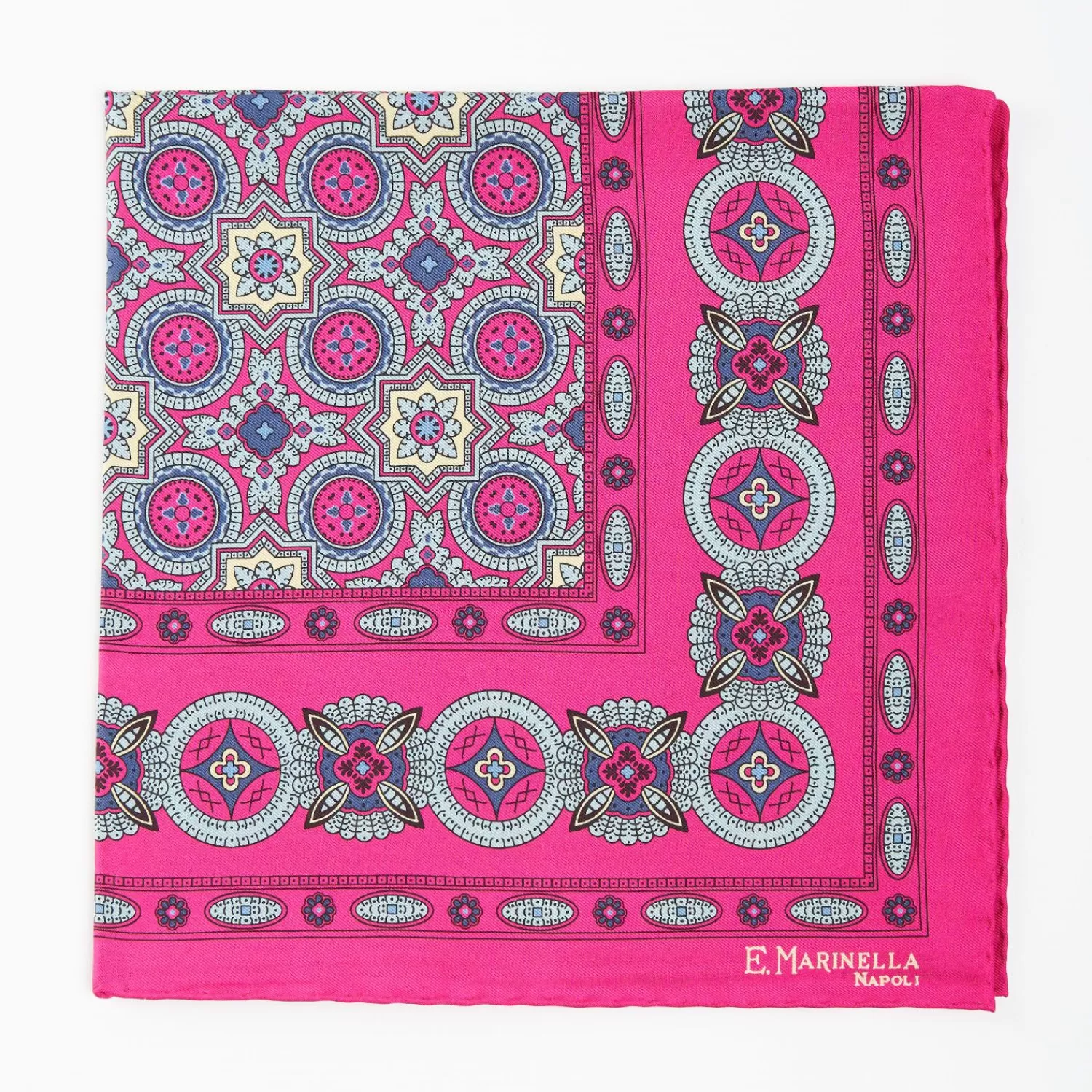 Fuchsia Hand-Printed Silk Pocket Square - Large Flower Pattern>E.Marinella Cheap