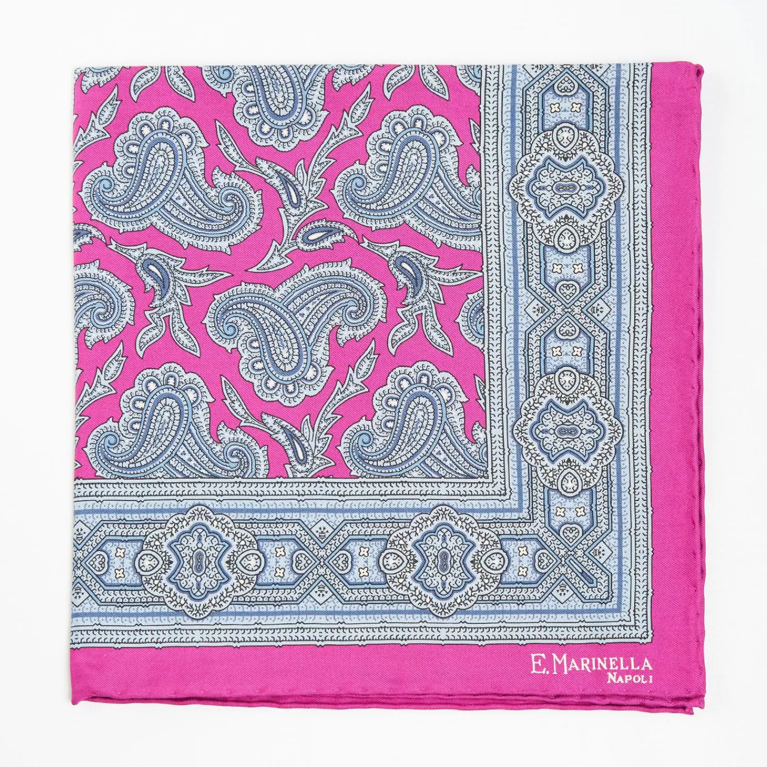 Fuchsia Hand-Printed Silk Pocket Square - Paisley Pattern>E.Marinella Hot