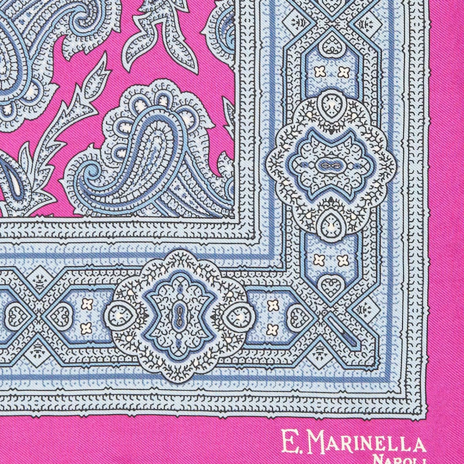 Fuchsia Hand-Printed Silk Pocket Square - Paisley Pattern>E.Marinella Hot