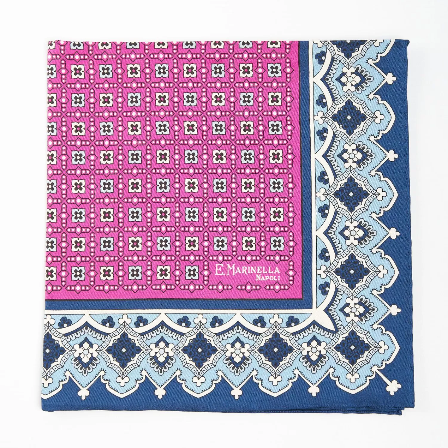 Fuchsia Hand-Printed Silk Pocket Square Large Flower Pattern>E.Marinella Best