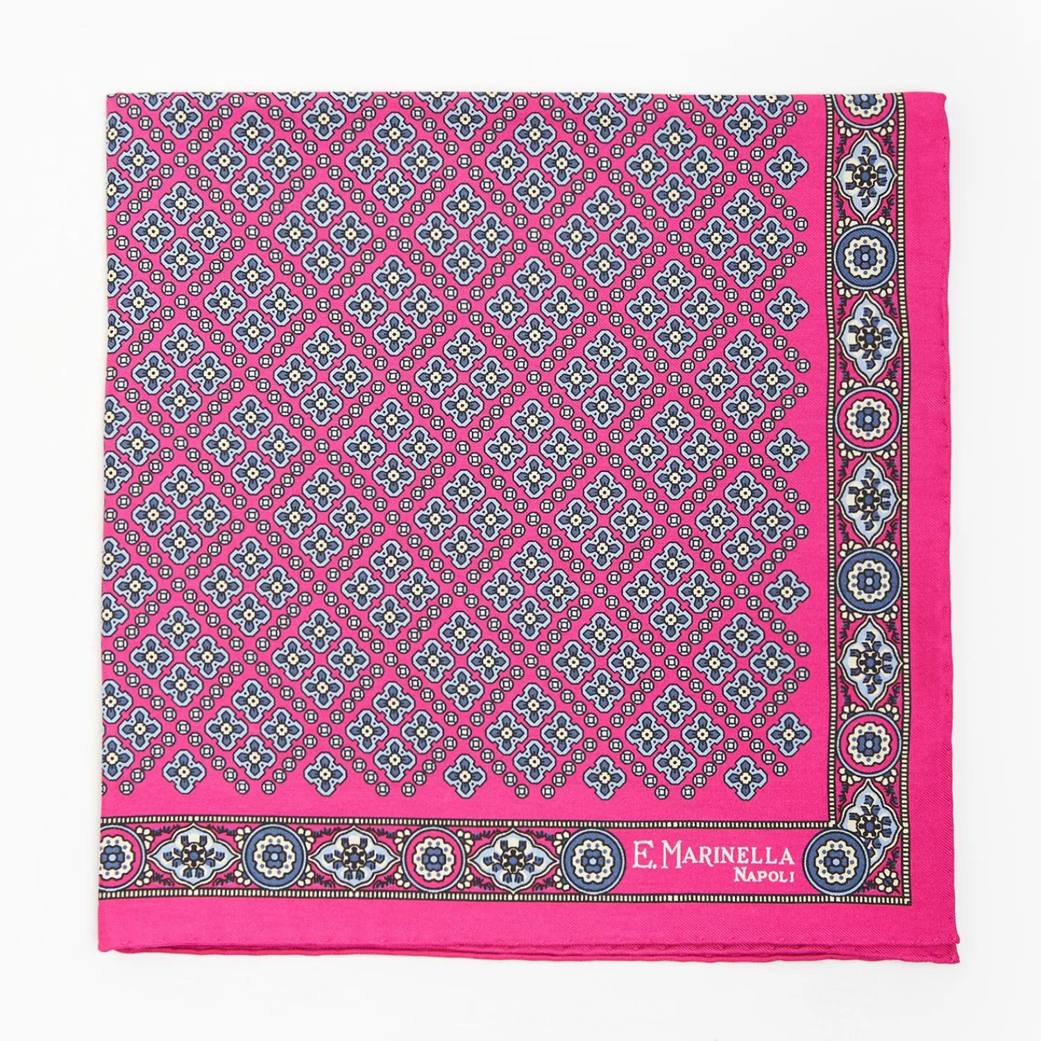 Fuchsia Hand-Printed Silk Pocket Square Large Flower Pattern>E.Marinella Cheap