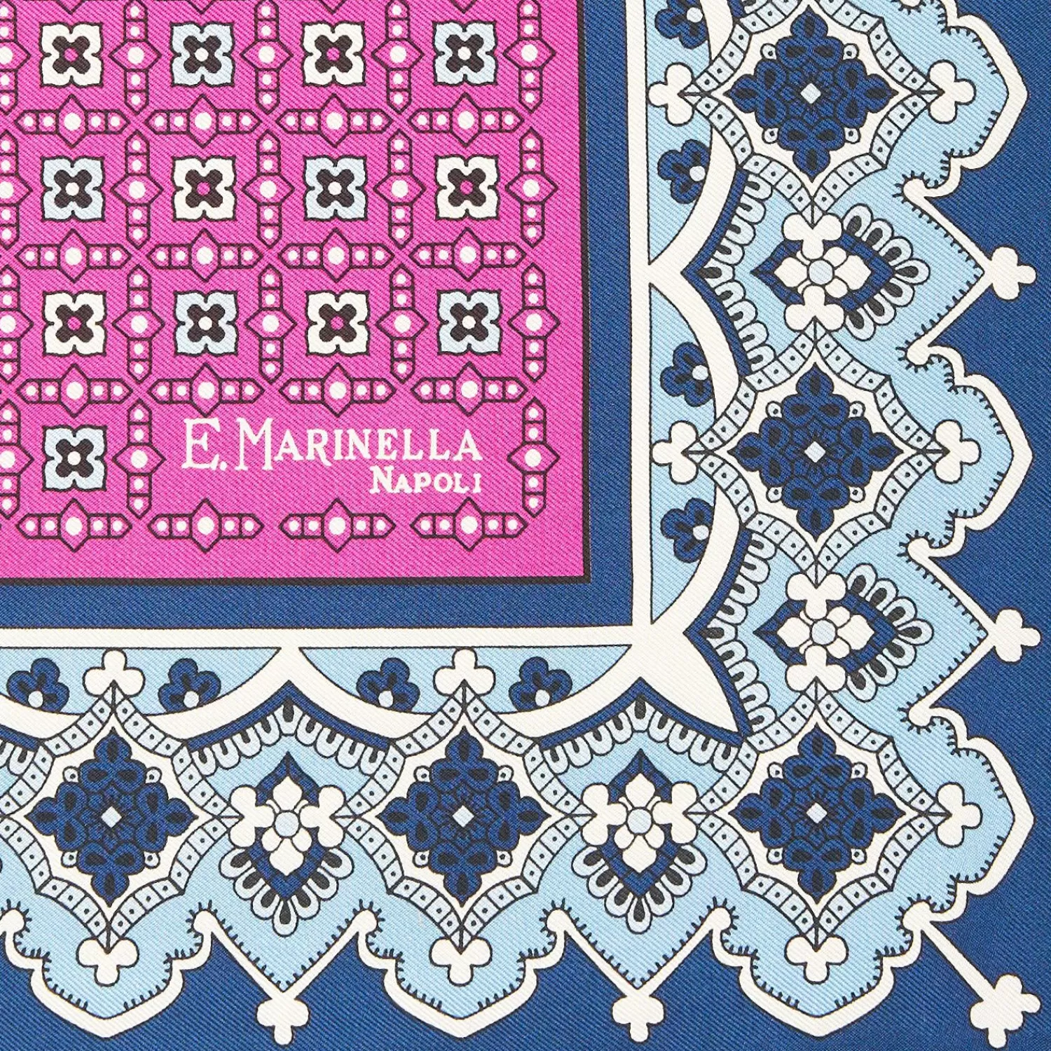 Fuchsia Hand-Printed Silk Pocket Square Large Flower Pattern>E.Marinella Best