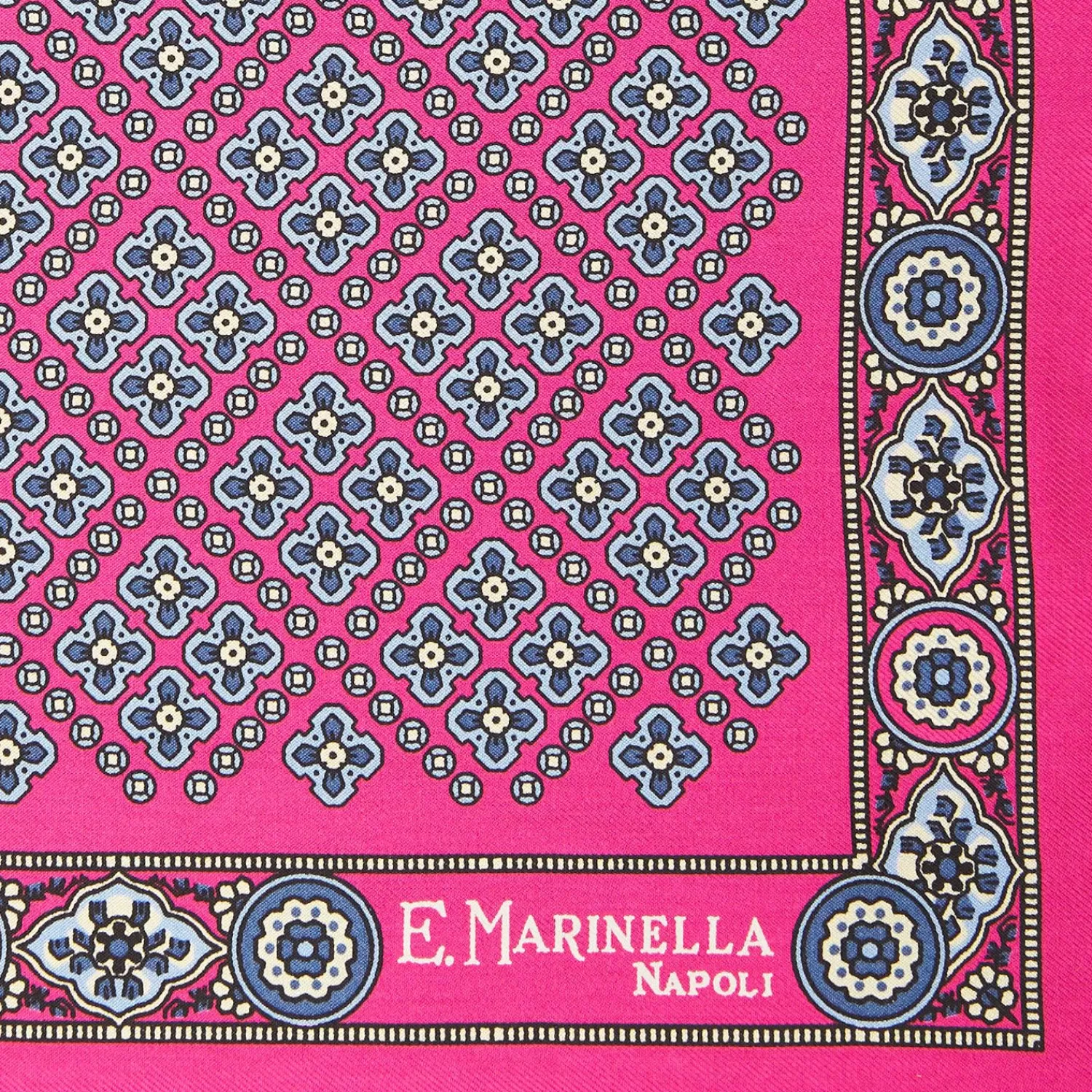 Fuchsia Hand-Printed Silk Pocket Square Large Flower Pattern>E.Marinella Cheap