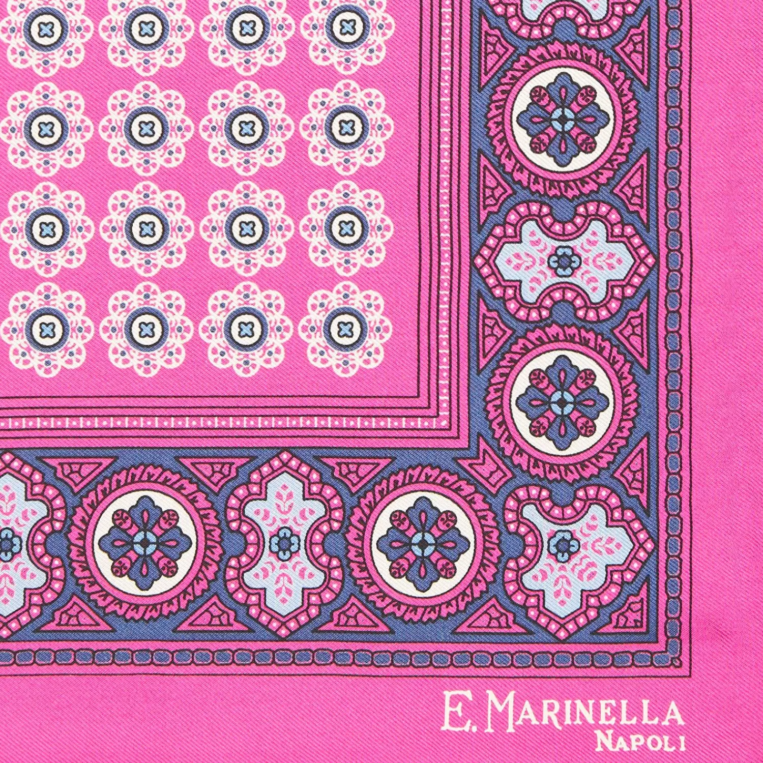 Fuchsia Hand-Printed Silk Pocket Square Large Flower Pattern>E.Marinella Fashion