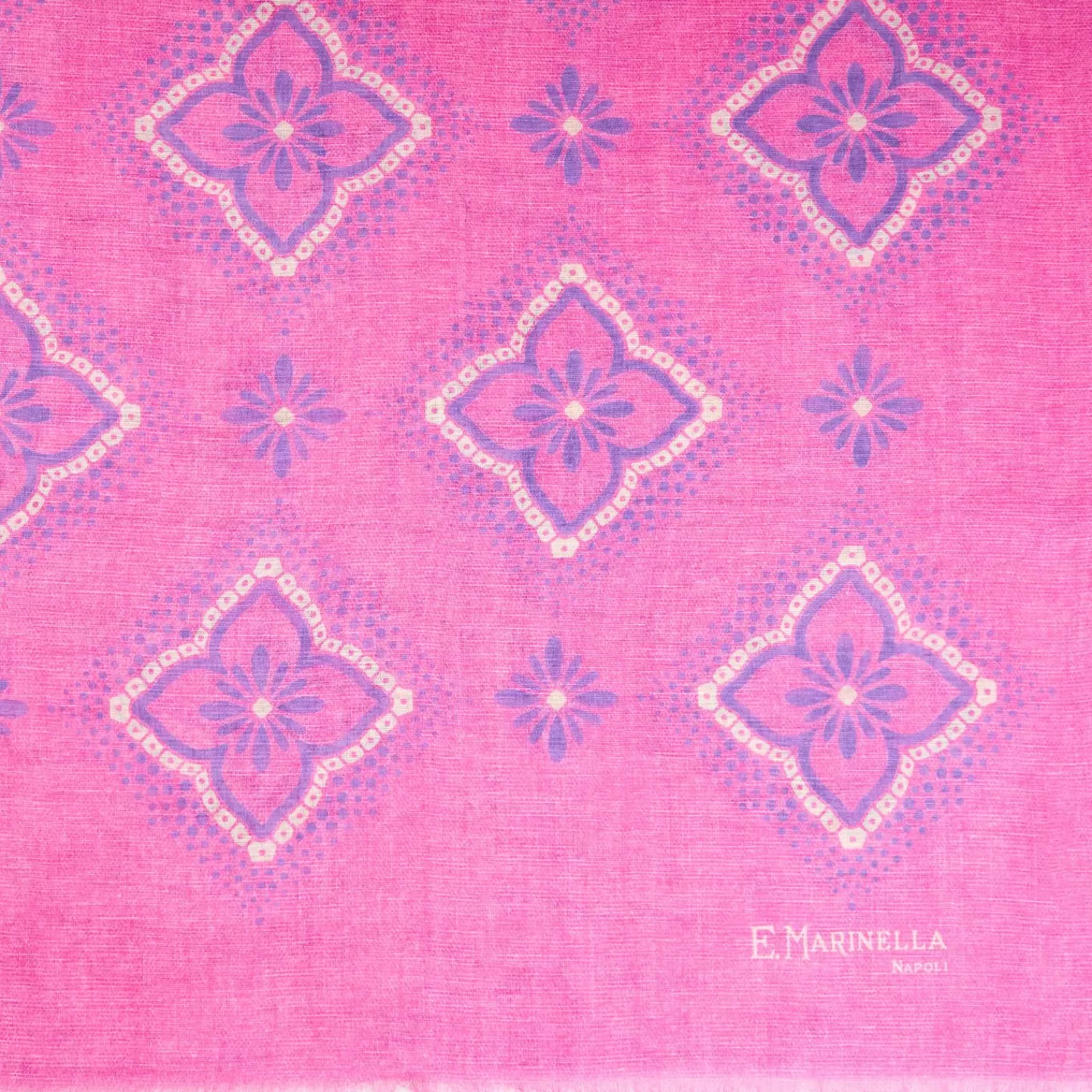 Fucsia Cotton And Linen Scarf - Blue Macro Flowers>E.Marinella Store