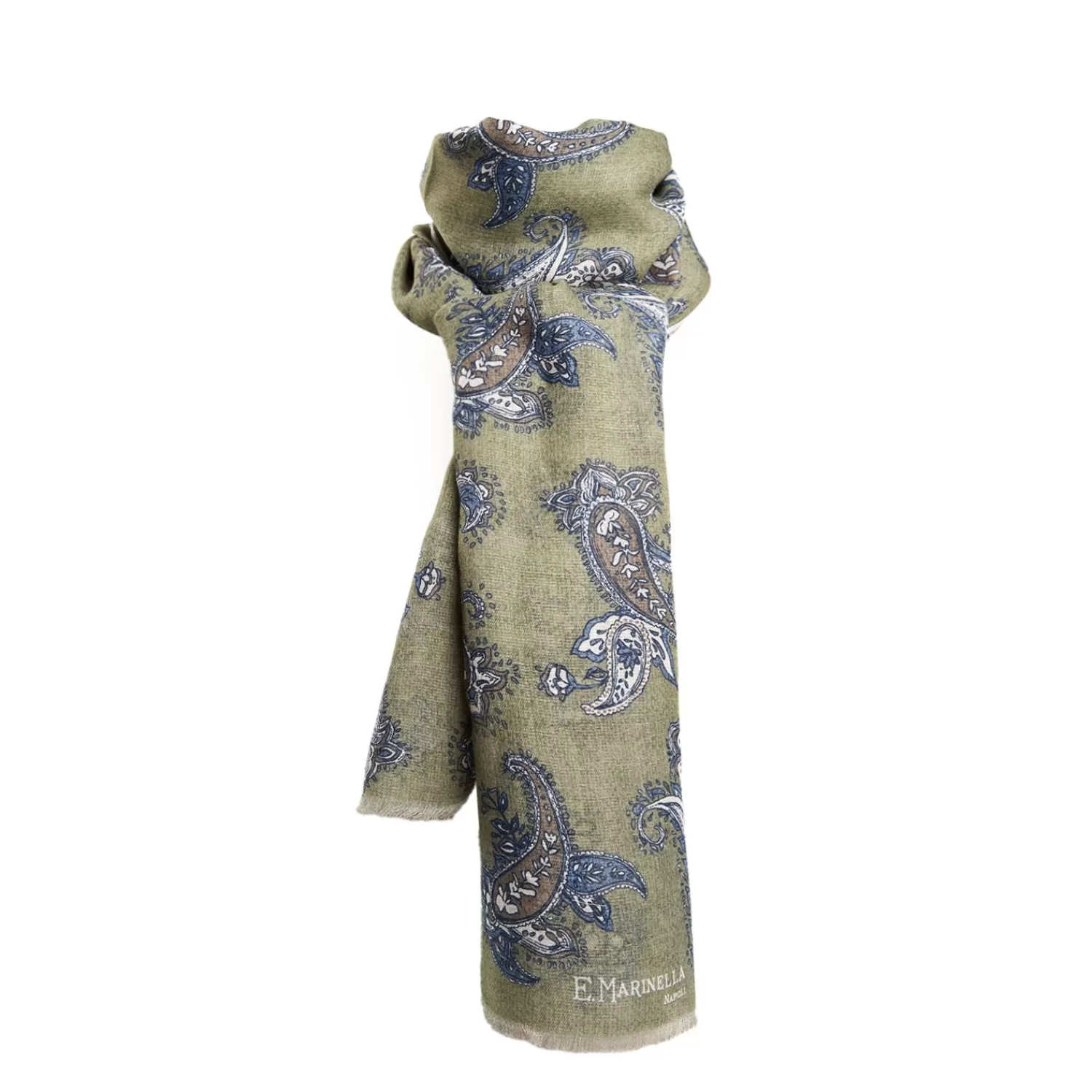 Green Cotton And Linen Scarf - Paisley Pattern>E.Marinella Hot