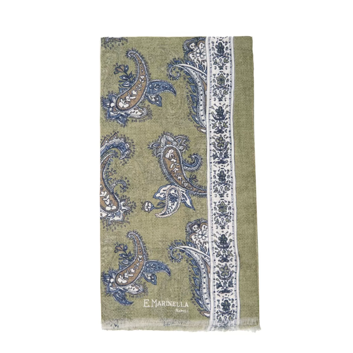Green Cotton And Linen Scarf - Paisley Pattern>E.Marinella Hot