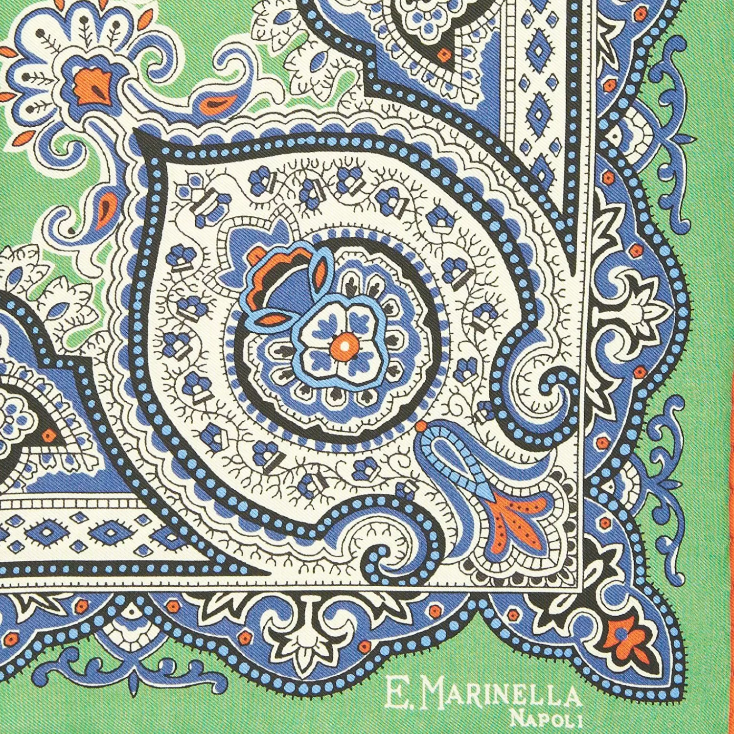 Green Hand-Printed Silk Pocket Square - Large Flower Pattern>E.Marinella Best Sale