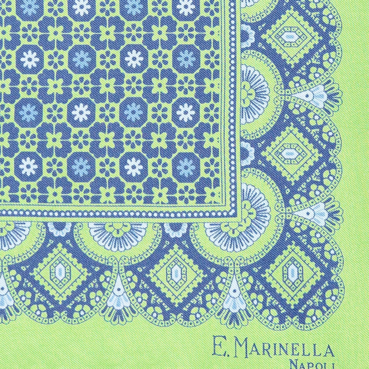 Green Hand-Printed Silk Pocket Square - Small Flower Pattern>E.Marinella Cheap