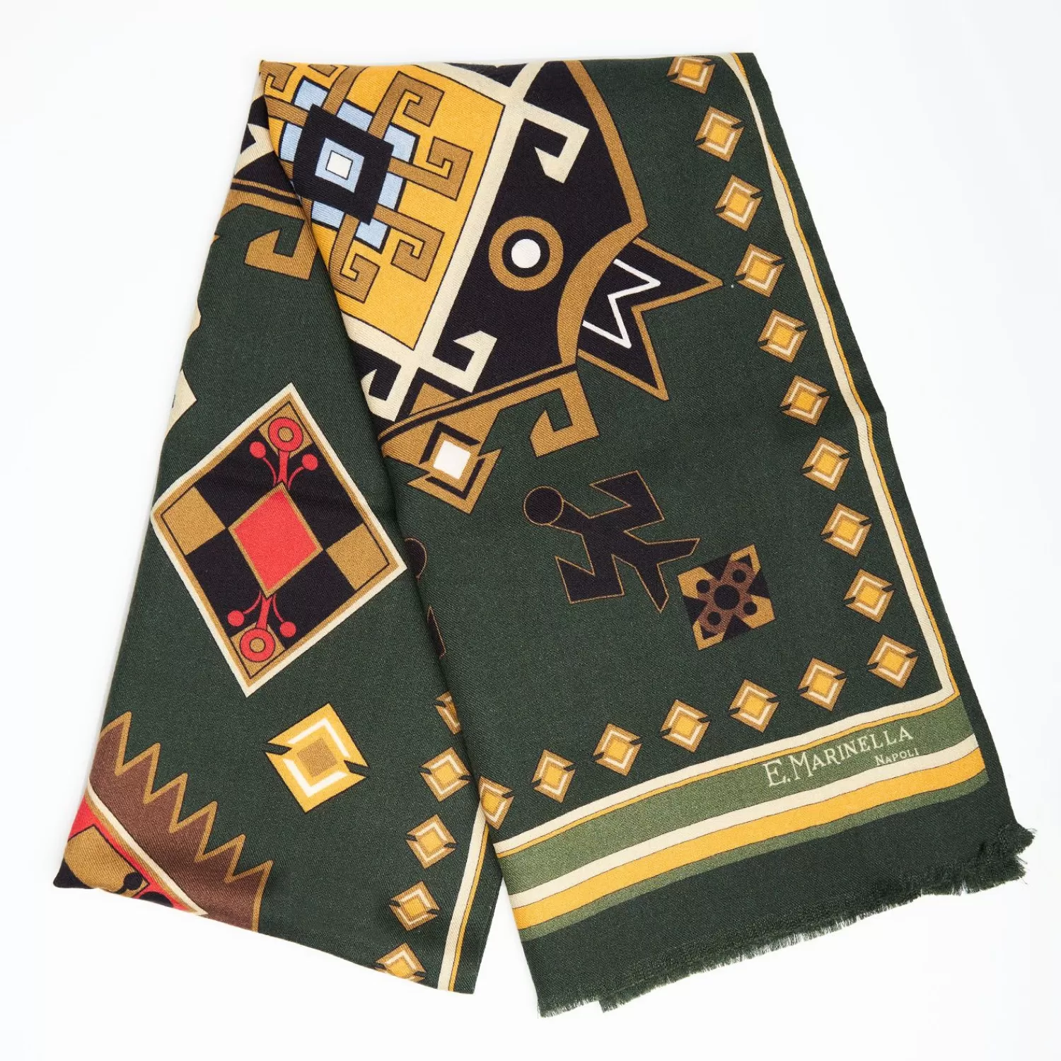 Green Wool And Silk Scarf With Geometric Design>E.Marinella Discount