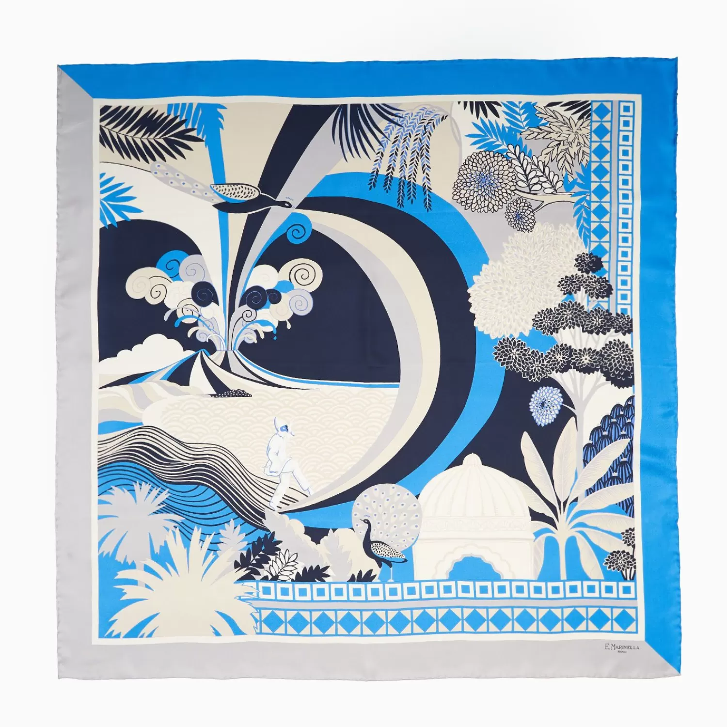 Grey And Bluette Silk Scarf 90 - Pulcinella In Naples>E.Marinella Flash Sale