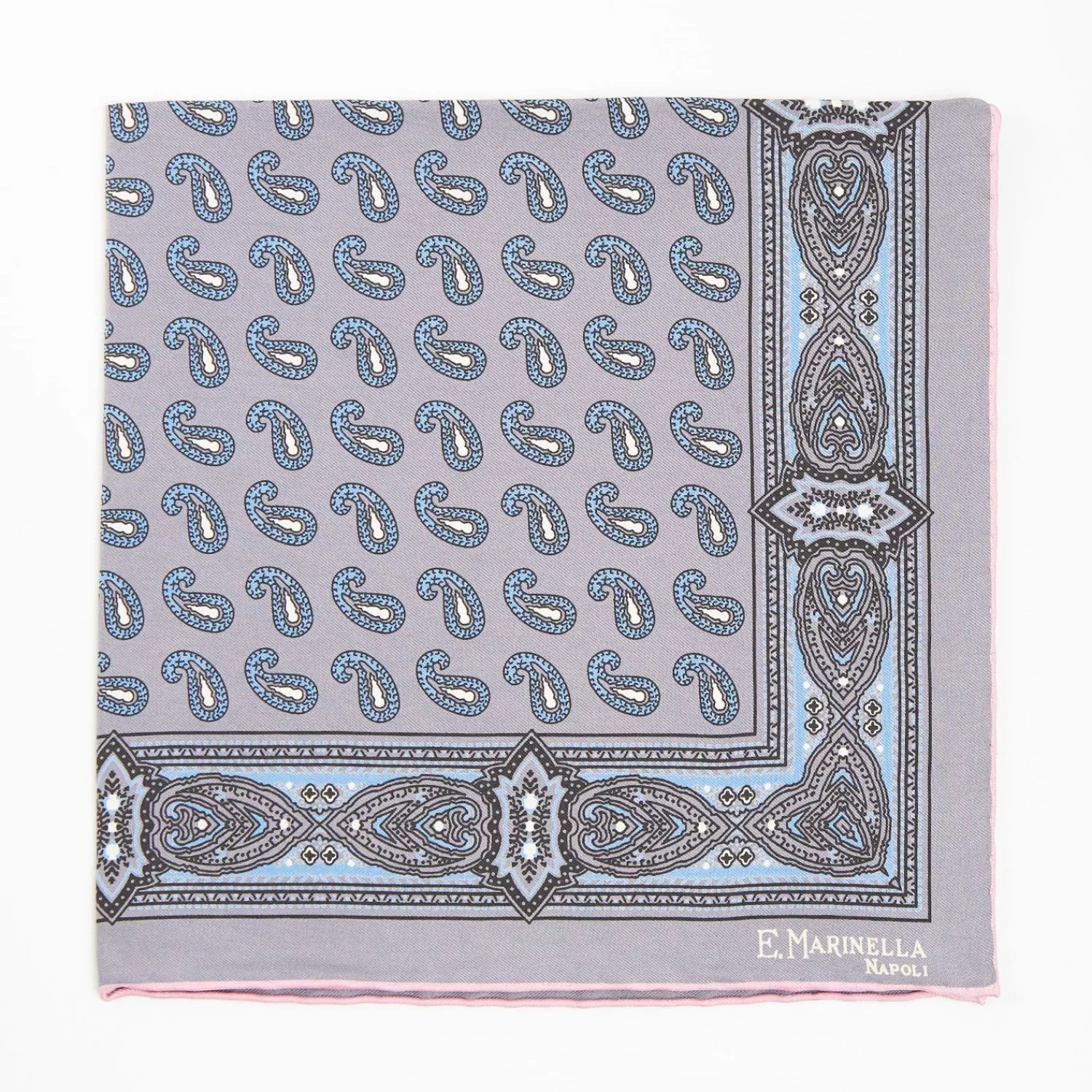 Grey Hand-Printed Silk Pocket Square - Paisley Pattern>E.Marinella Best Sale