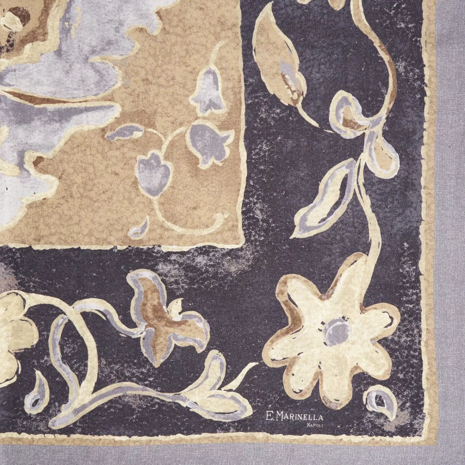 Grey Wool And Silk Stole With Pastel Flower Design>E.Marinella Store