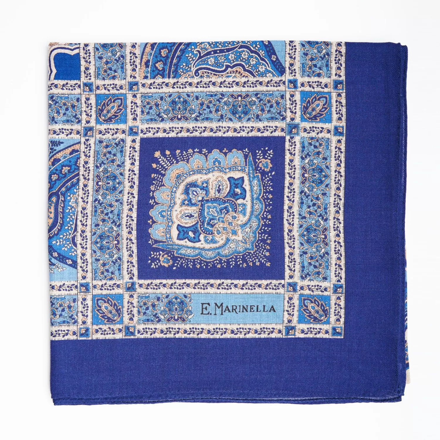 Light And Dark Blue Wool Stole - Floral Pattern>E.Marinella Flash Sale