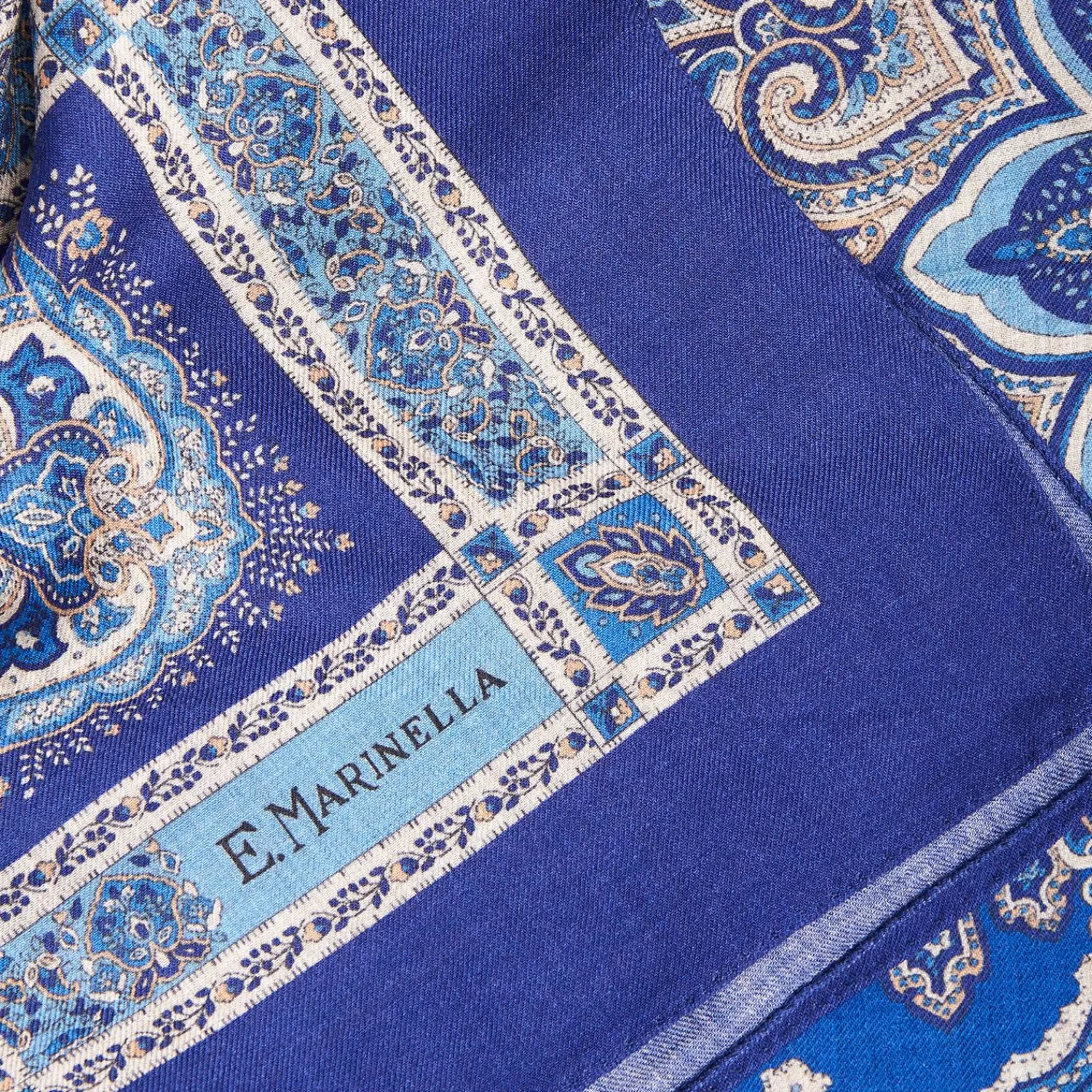 Light And Dark Blue Wool Stole - Floral Pattern>E.Marinella Flash Sale
