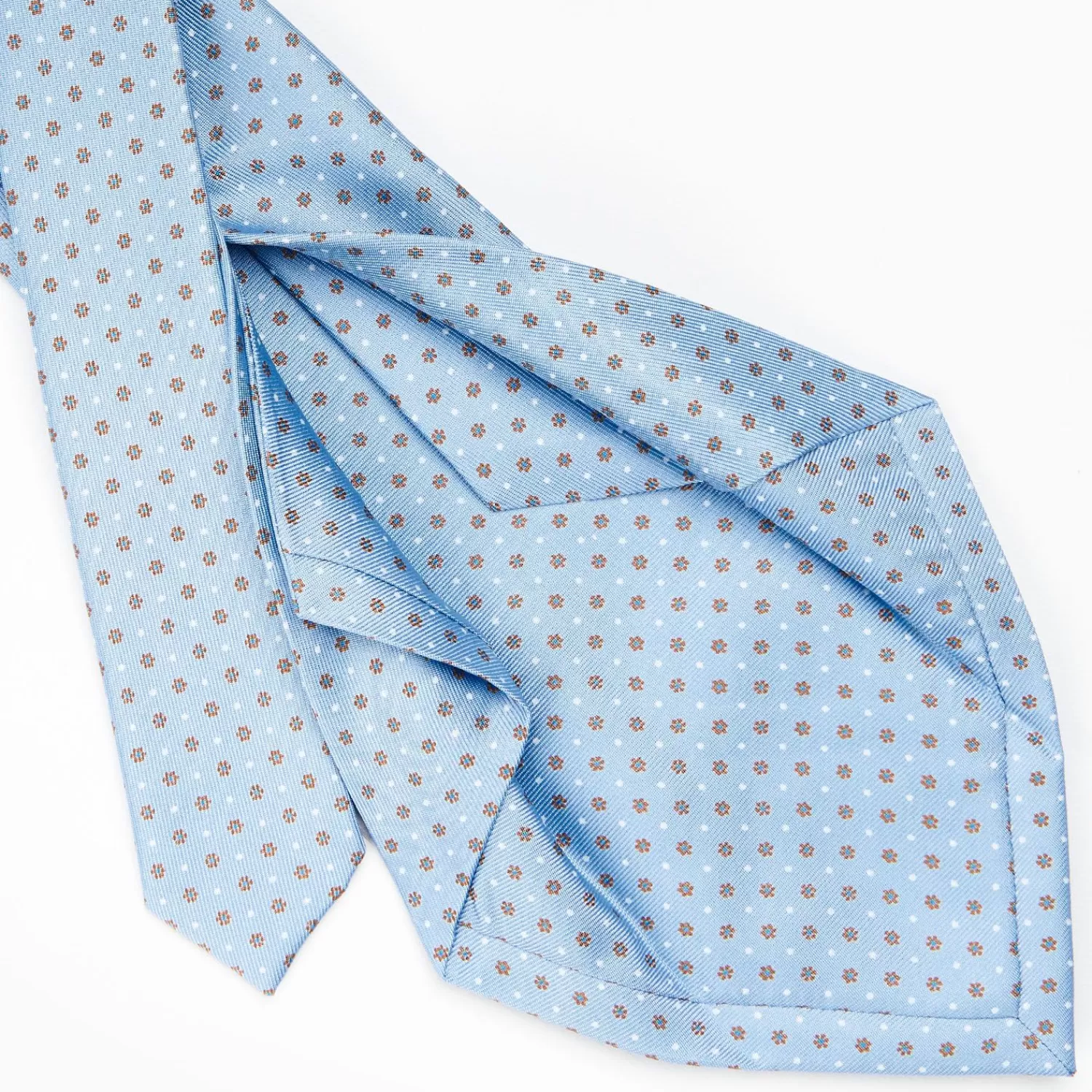 Light Blue 5 Fold Sartorial Silk Tie - Small Flower Pattern>E.Marinella Shop