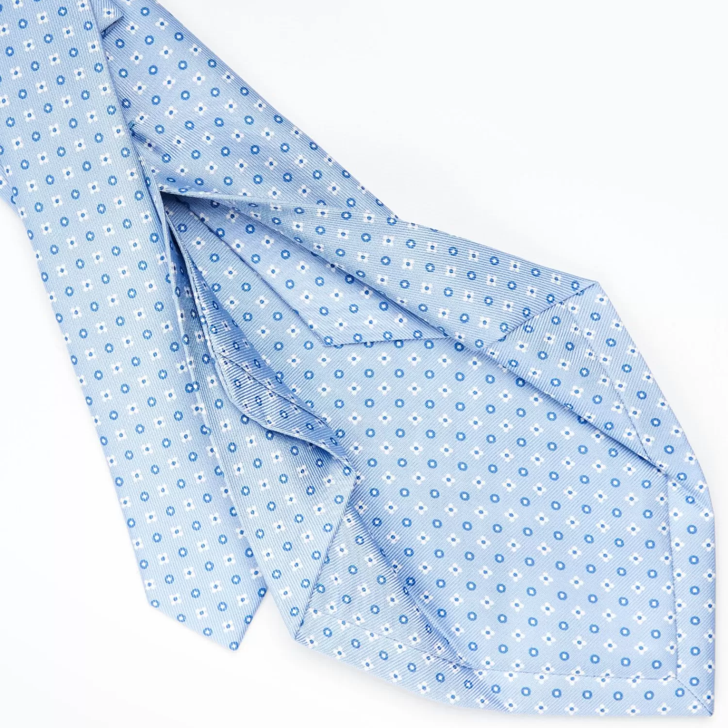 Light Blue 5 Fold Sartorial Silk Tie - Small Flower Pattern>E.Marinella Best
