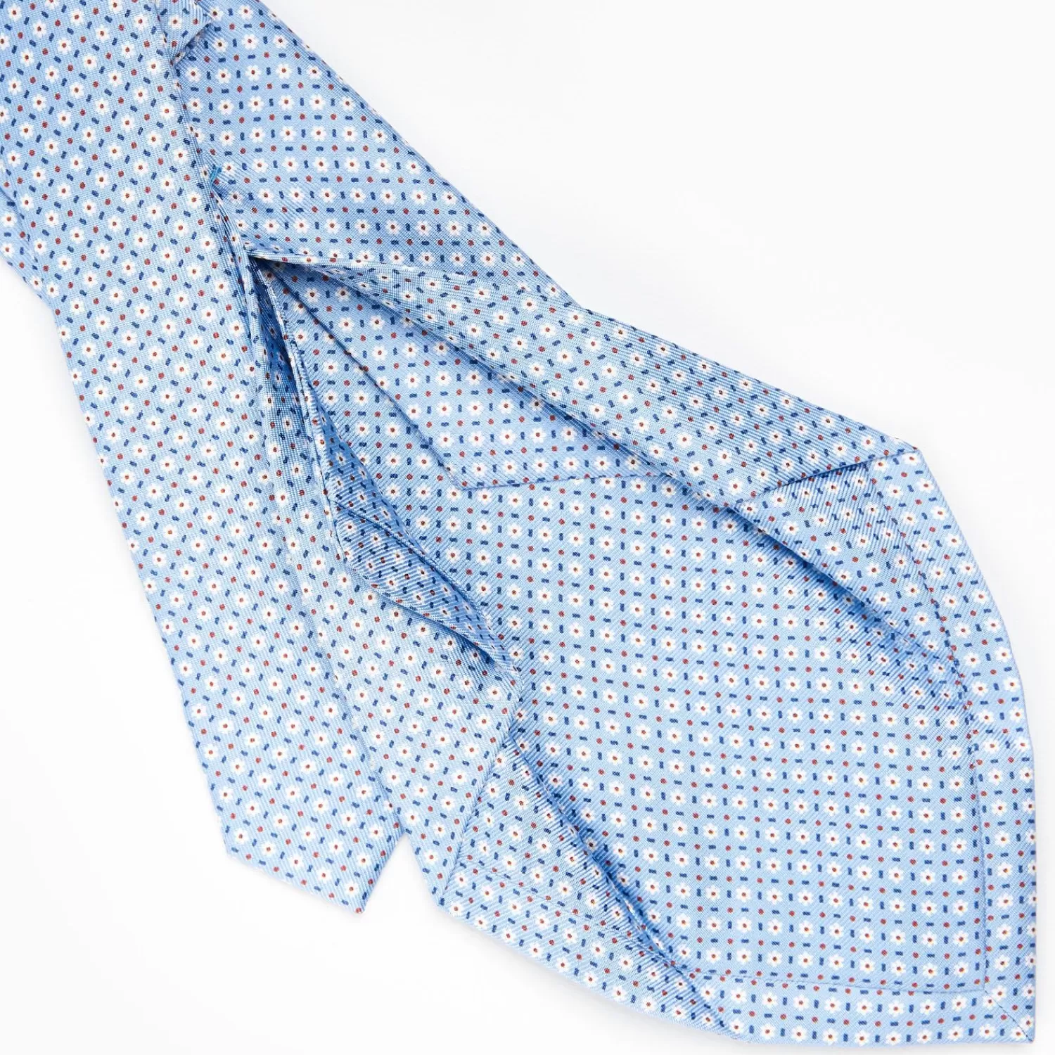 Light Blue 5 Fold Sartorial Silk Tie - Small Flower Pattern>E.Marinella Hot