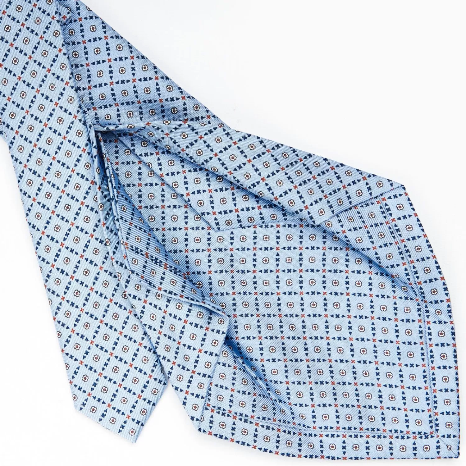 Light Blue 5 Fold Sartorial Silk Tie - Small Flower Pattern>E.Marinella Outlet